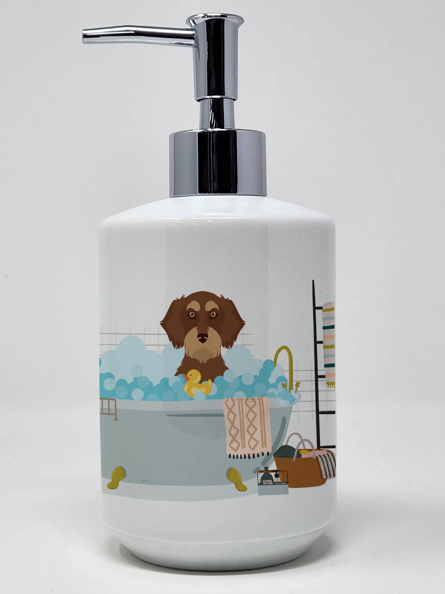 Wirehair Red and Tan Dachshund Ceramic Soap Dispenser Hand Soap Dispenser Pump Bottles for Bathroom Kitchen, Empty Refillable Li