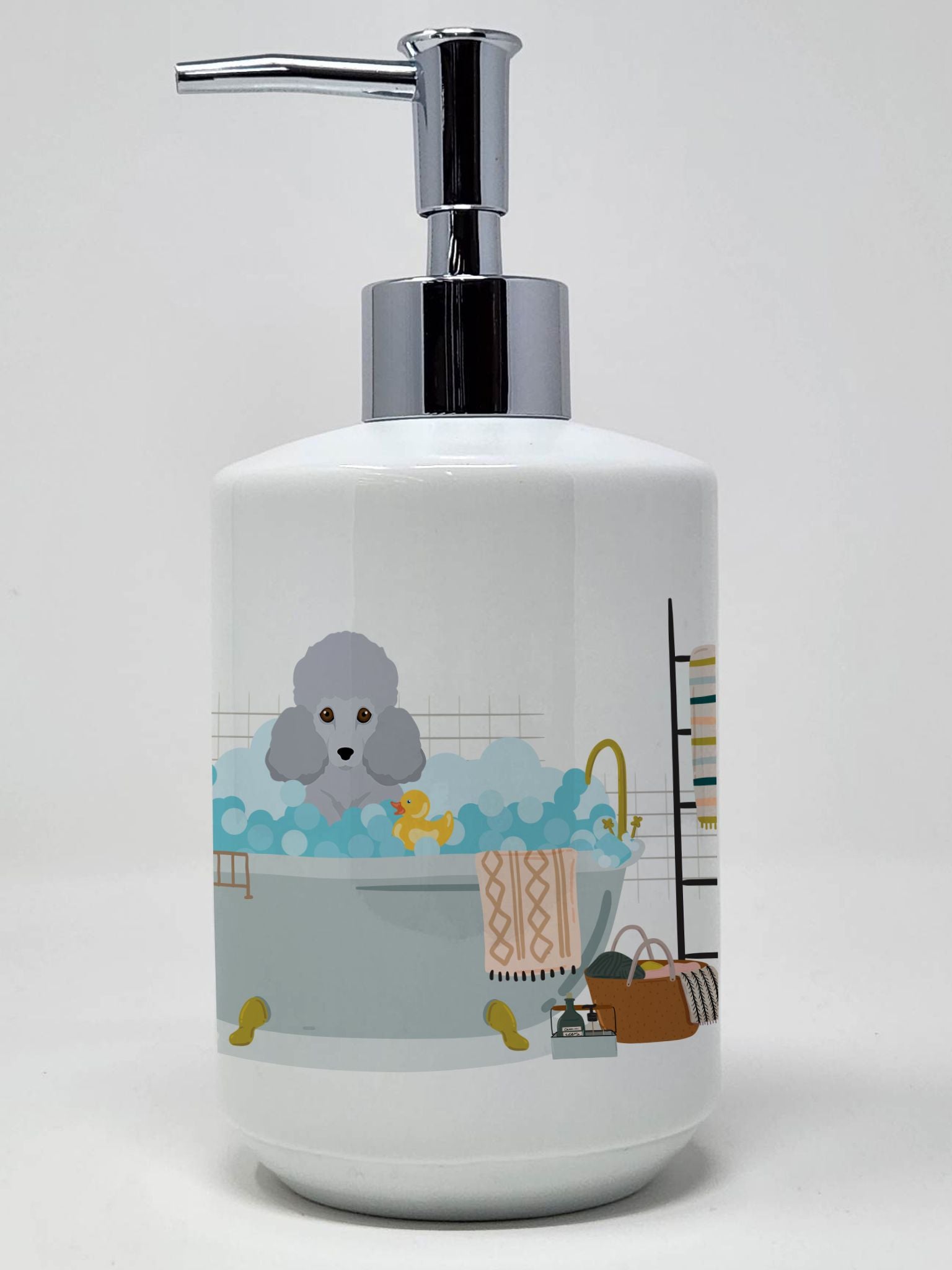 Toy Silver Poodle Ceramic Soap Dispenser Hand Soap Dispenser Pump Bottles for Bathroom Kitchen, Empty Refillable Liquid Soap Con