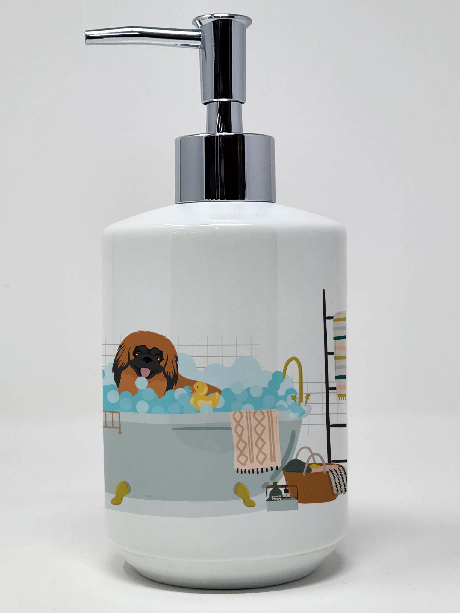 Red Pekingese Ceramic Soap Dispenser Hand Soap Dispenser Pump Bottles for Bathroom Kitchen, Empty Refillable Liquid Soap Contain