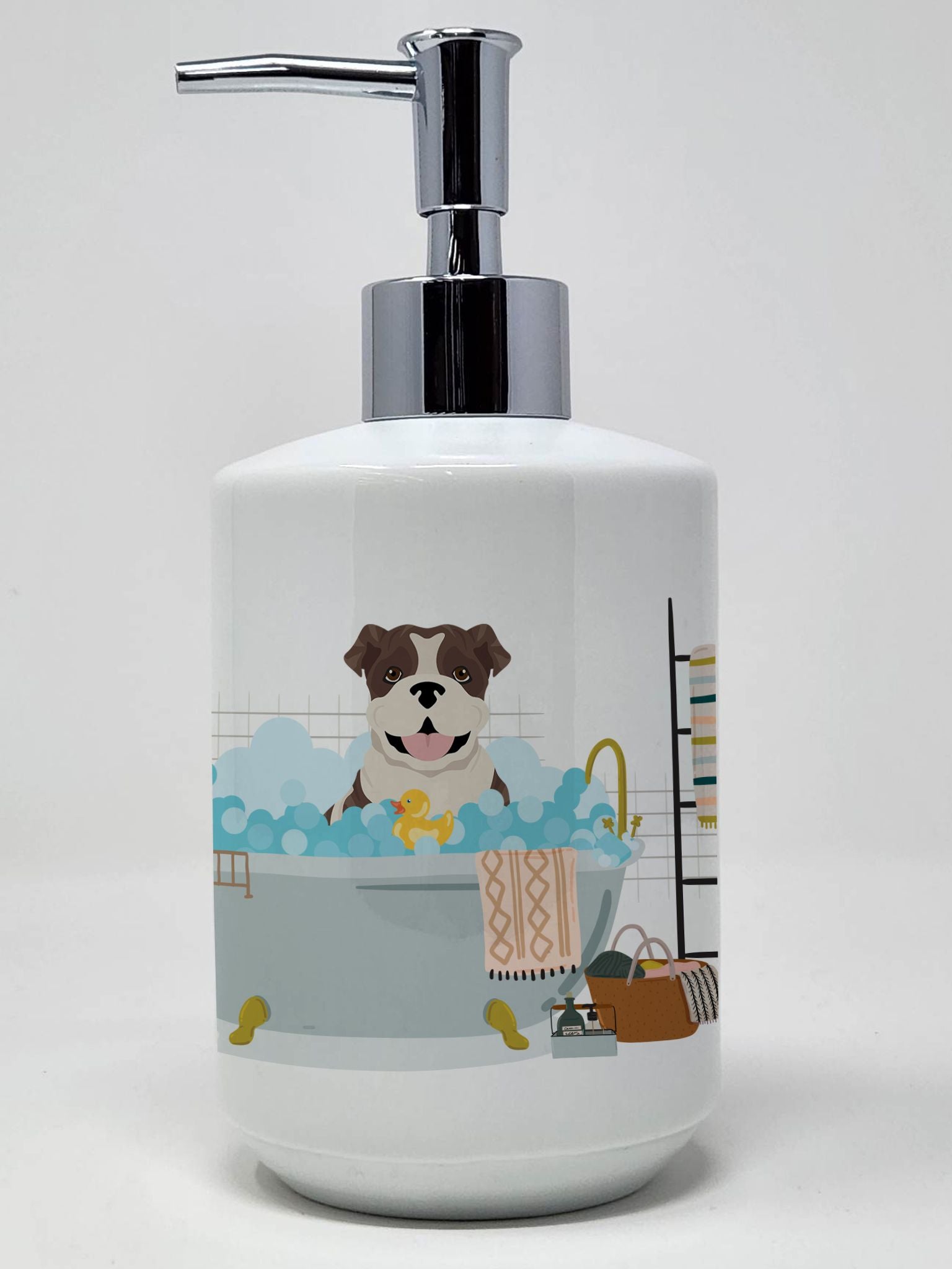 Brindle English Bulldog Ceramic Soap Dispenser Hand Soap Dispenser Pump Bottles for Bathroom Kitchen, Empty Refillable Liquid So