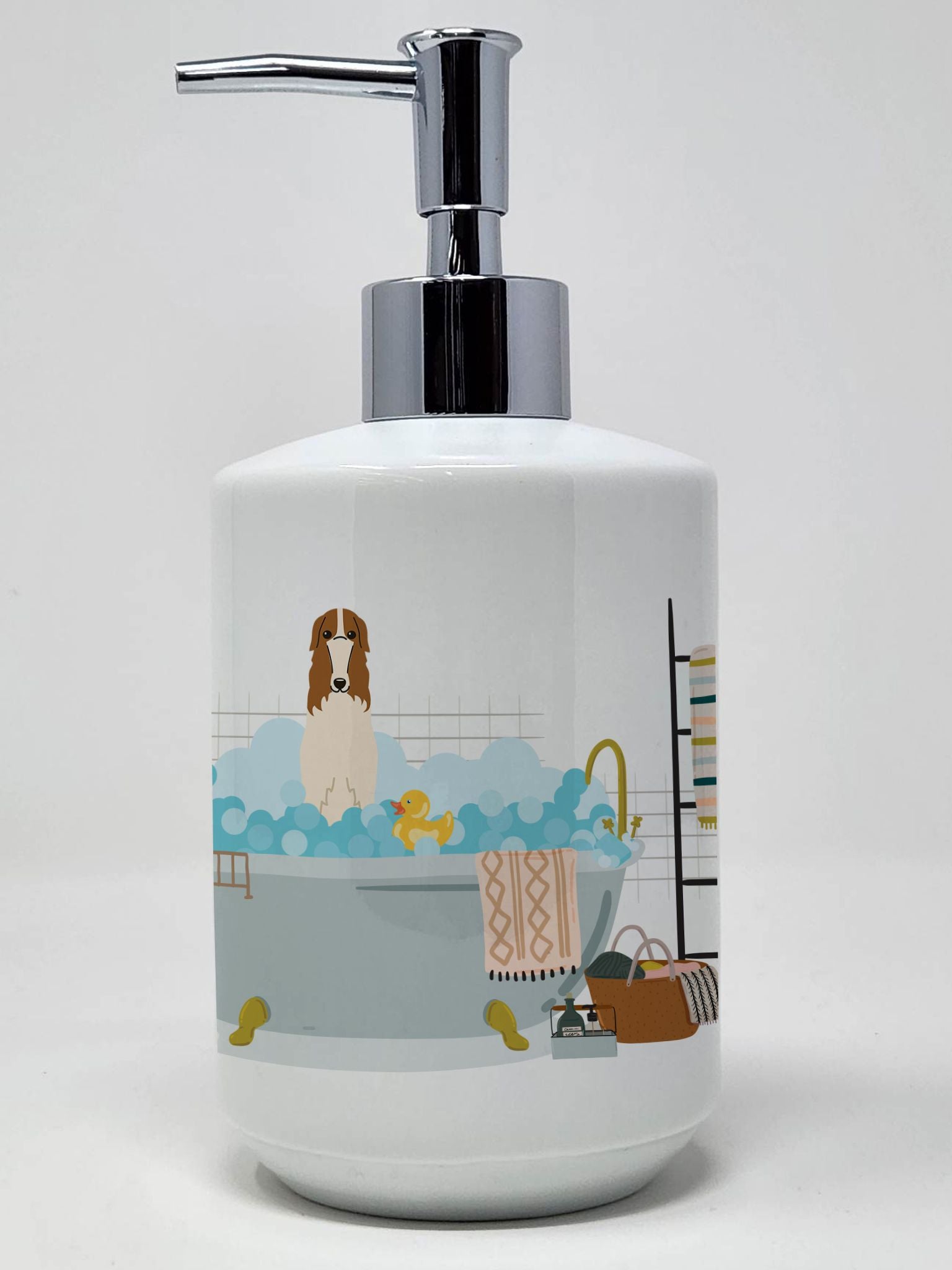 Borzoi in Bathtub Ceramic Soap Dispenser Hand Soap Dispenser Pump Bottles for Bathroom Kitchen, Empty Refillable Liquid Soap Con
