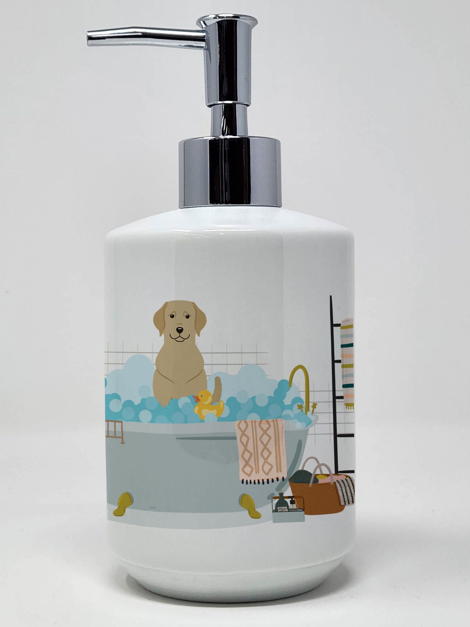 Yellow Labrador in Bathtub Ceramic Soap Dispenser Hand Soap Dispenser Pump Bottles for Bathroom Kitchen, Empty Refillable Liquid