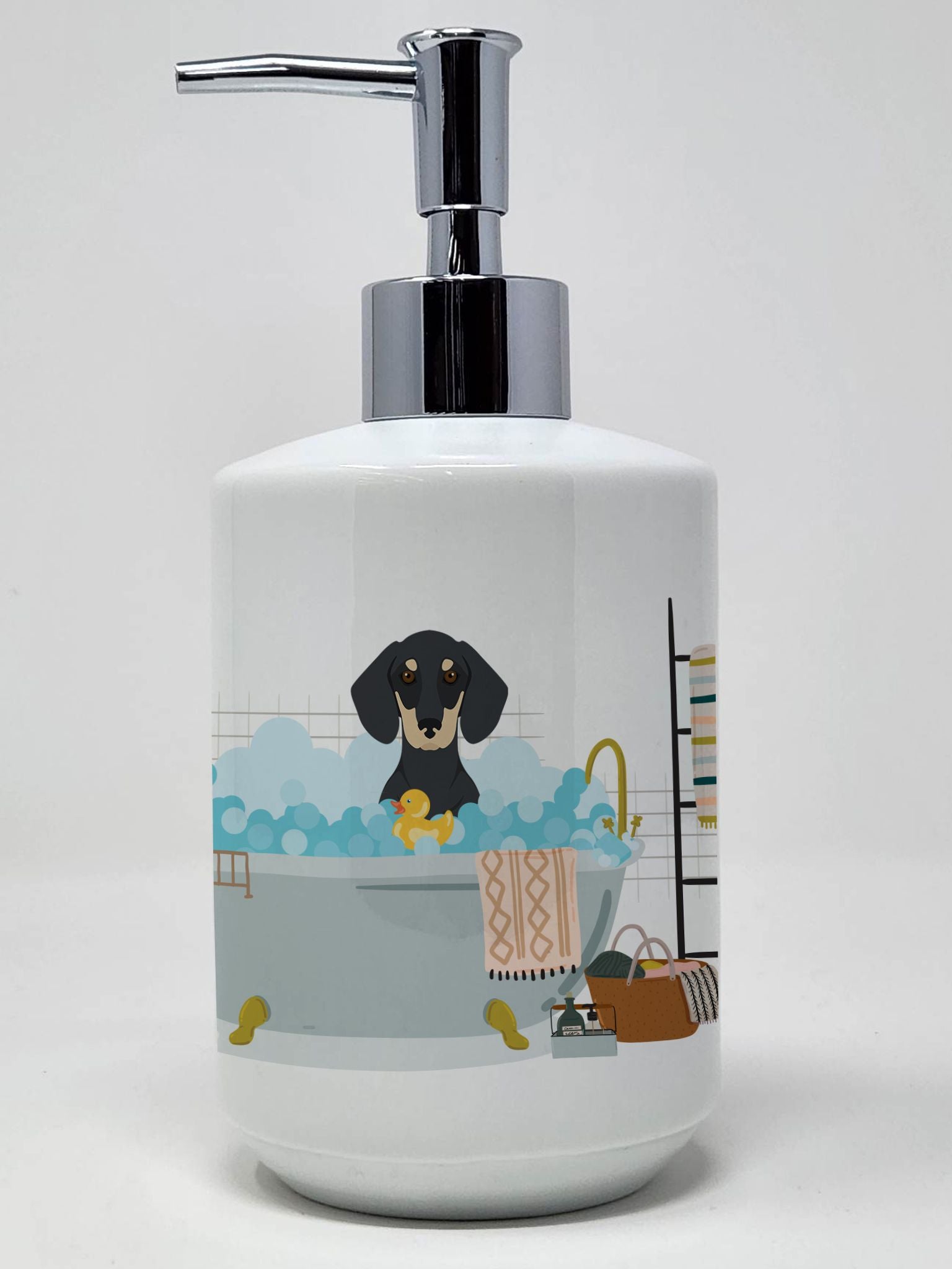 Black and Cream Dachshund Ceramic Soap Dispenser Hand Soap Dispenser Pump Bottles for Bathroom Kitchen, Empty Refillable Liquid 