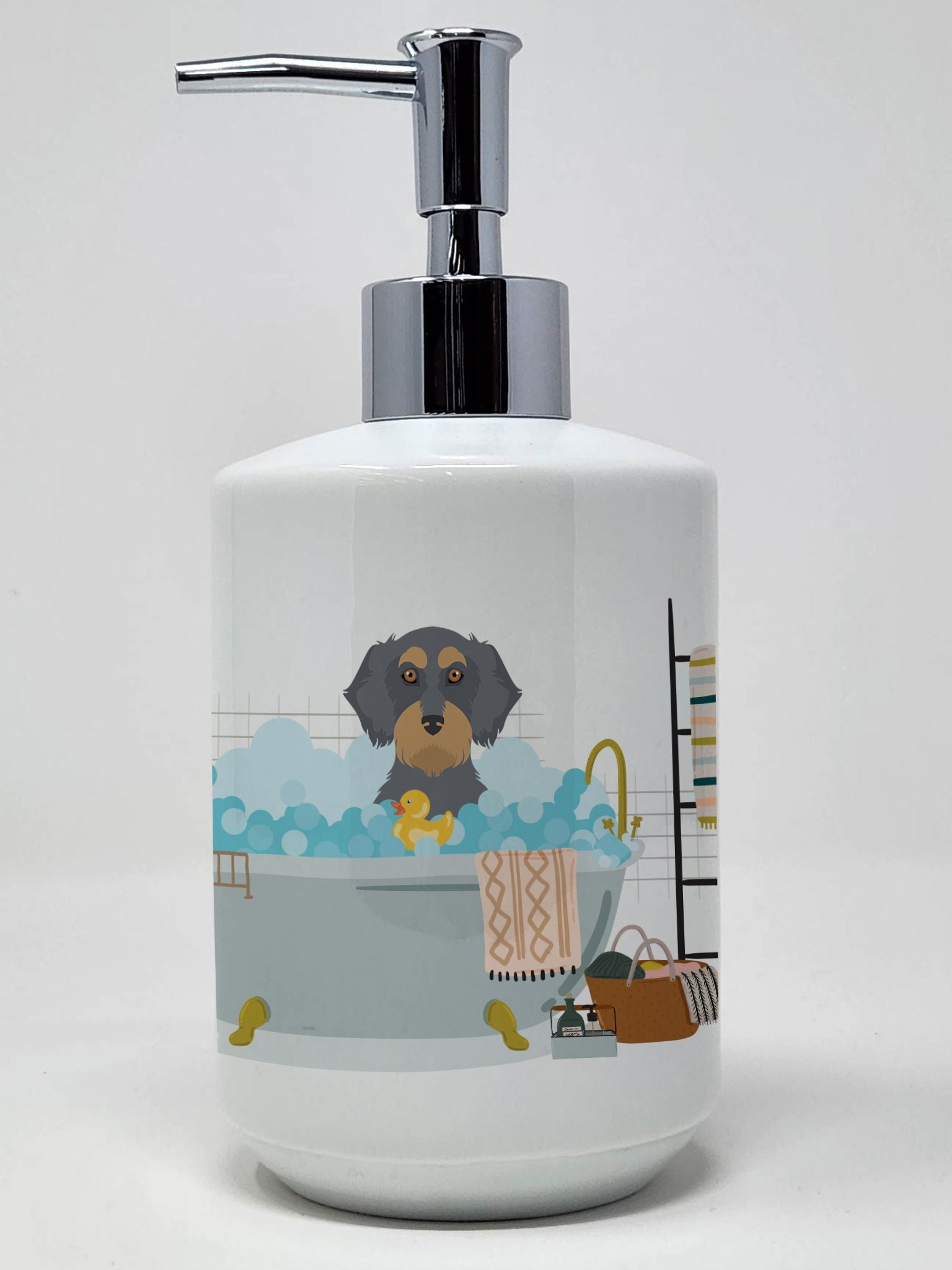Wirehair Blue and Tan Dachshund Ceramic Soap Dispenser Hand Soap Dispenser Pump Bottles for Bathroom Kitchen, Empty Refillable L
