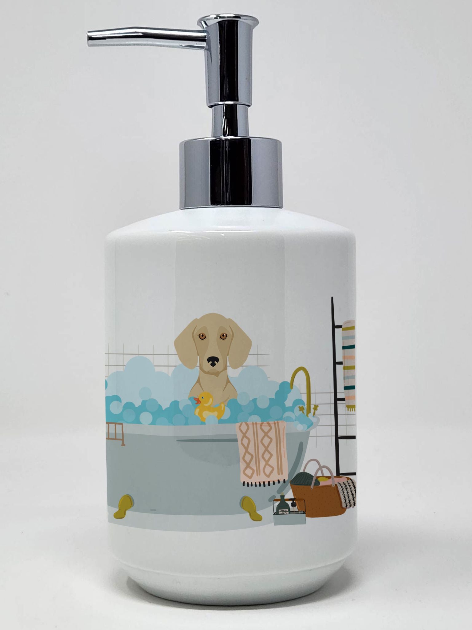 Cream Dachshund Ceramic Soap Dispenser Hand Soap Dispenser Pump Bottles for Bathroom Kitchen, Empty Refillable Liquid Soap Conta