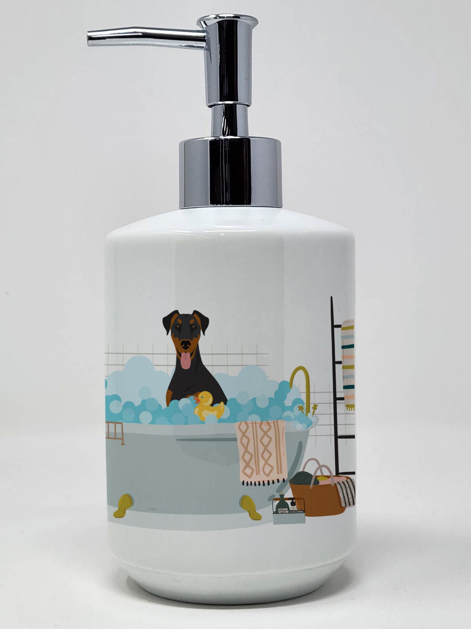 Natural Ear Black and Tan Doberman Pinscher Ceramic Soap Dispenser Hand Soap Dispenser Pump Bottles for Bathroom Kitchen, Empty 