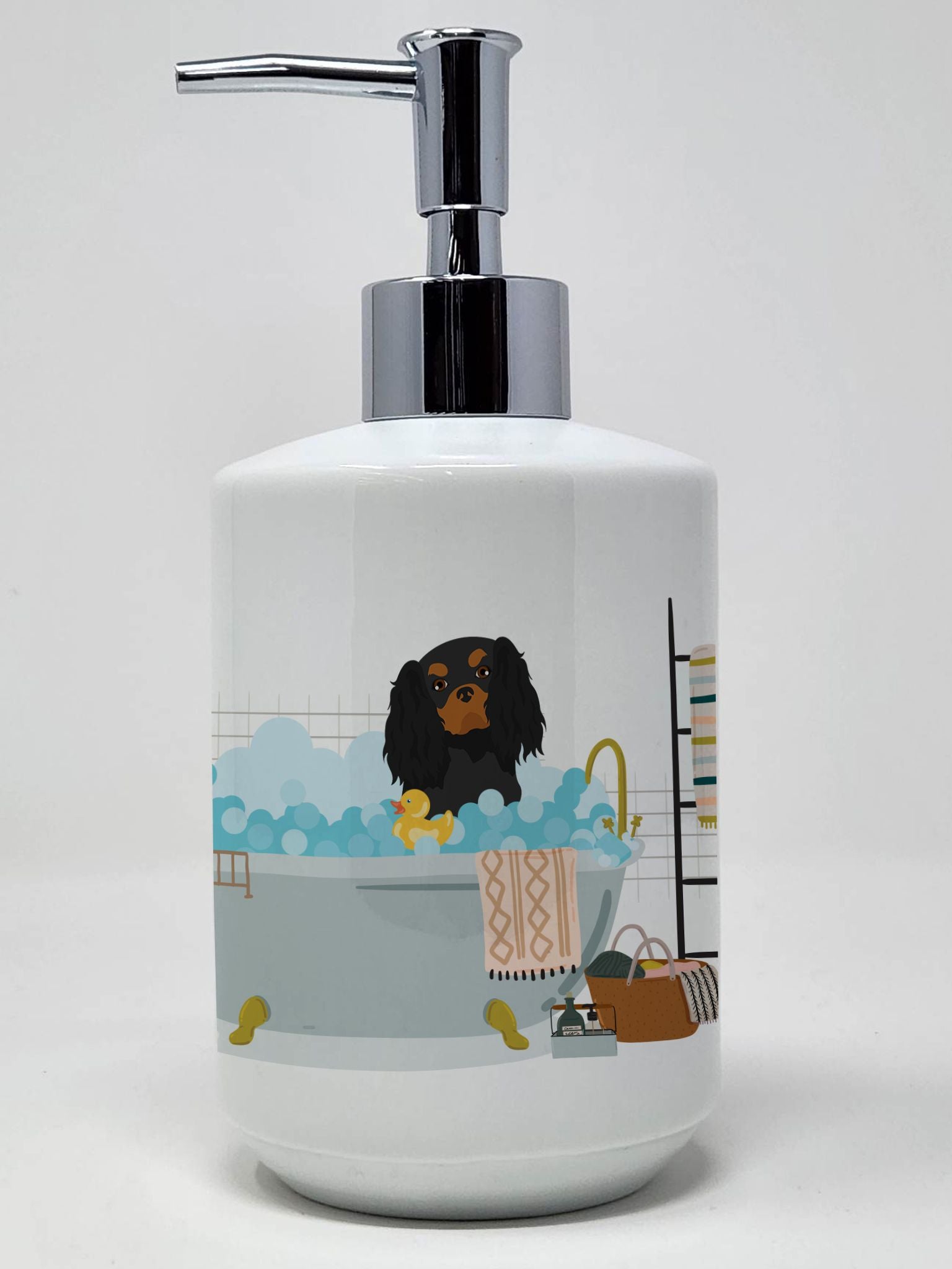 Black and Tan Cavalier Spaniel Ceramic Soap Dispenser Hand Soap Dispenser Pump Bottles for Bathroom Kitchen, Empty Refillable Li