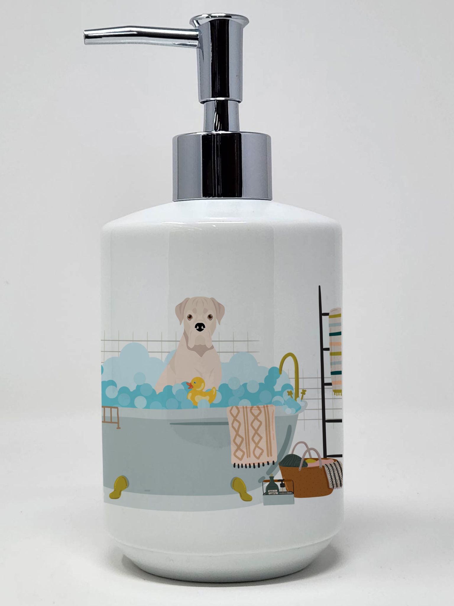 Natural Eared White Boxer Ceramic Soap Dispenser Hand Soap Dispenser Pump Bottles for Bathroom Kitchen, Empty Refillable Liquid 
