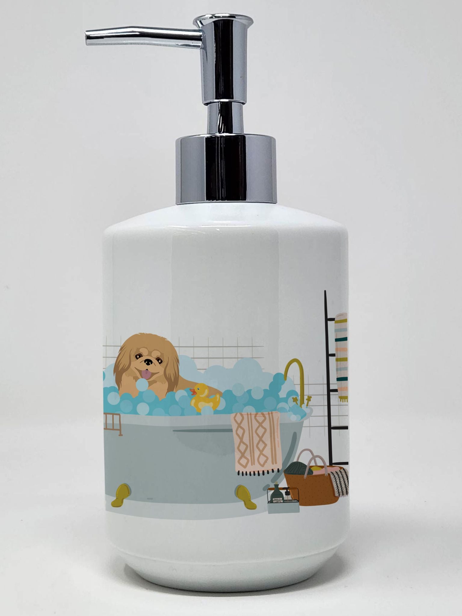 Gold Pekingese Ceramic Soap Dispenser Hand Soap Dispenser Pump Bottles for Bathroom Kitchen, Empty Refillable Liquid Soap Contai