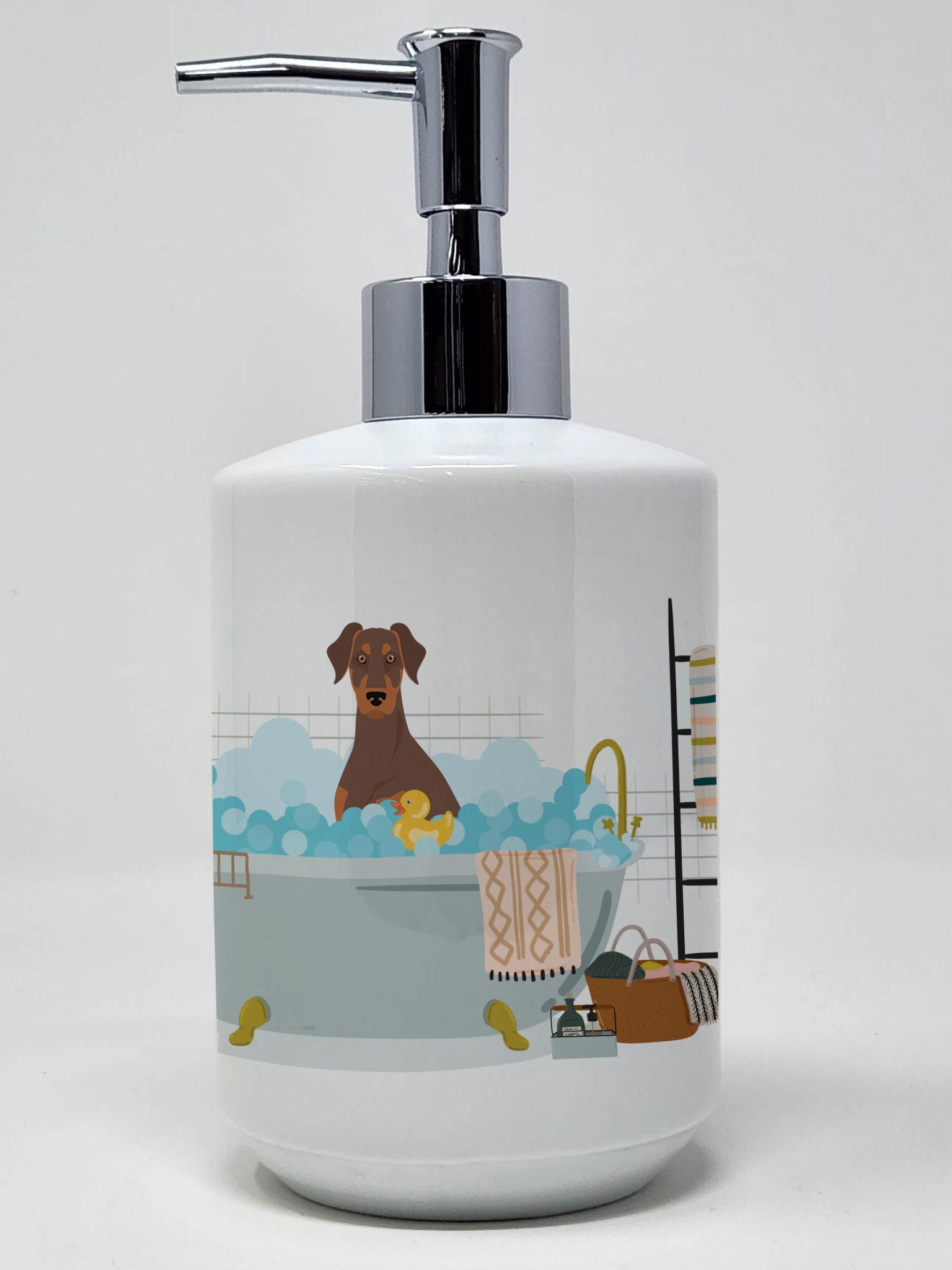Natural Ear Red and Tan Doberman Pinscher Ceramic Soap Dispenser Hand Soap Dispenser Pump Bottles for Bathroom Kitchen, Empty Re