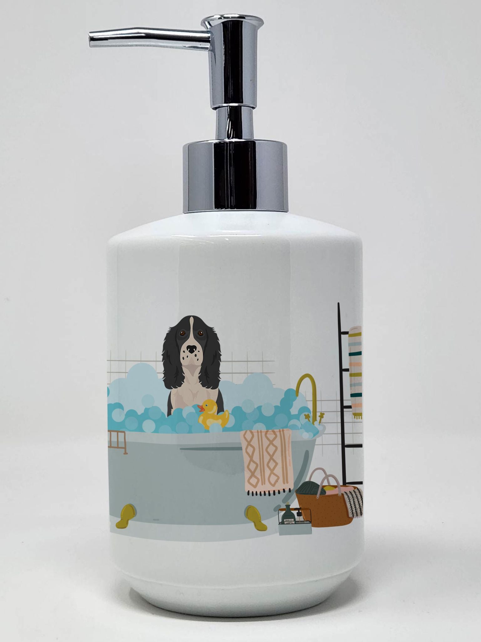 Black English Springer Spaniel Ceramic Soap Dispenser Hand Soap Dispenser Pump Bottles for Bathroom Kitchen, Empty Refillable Li
