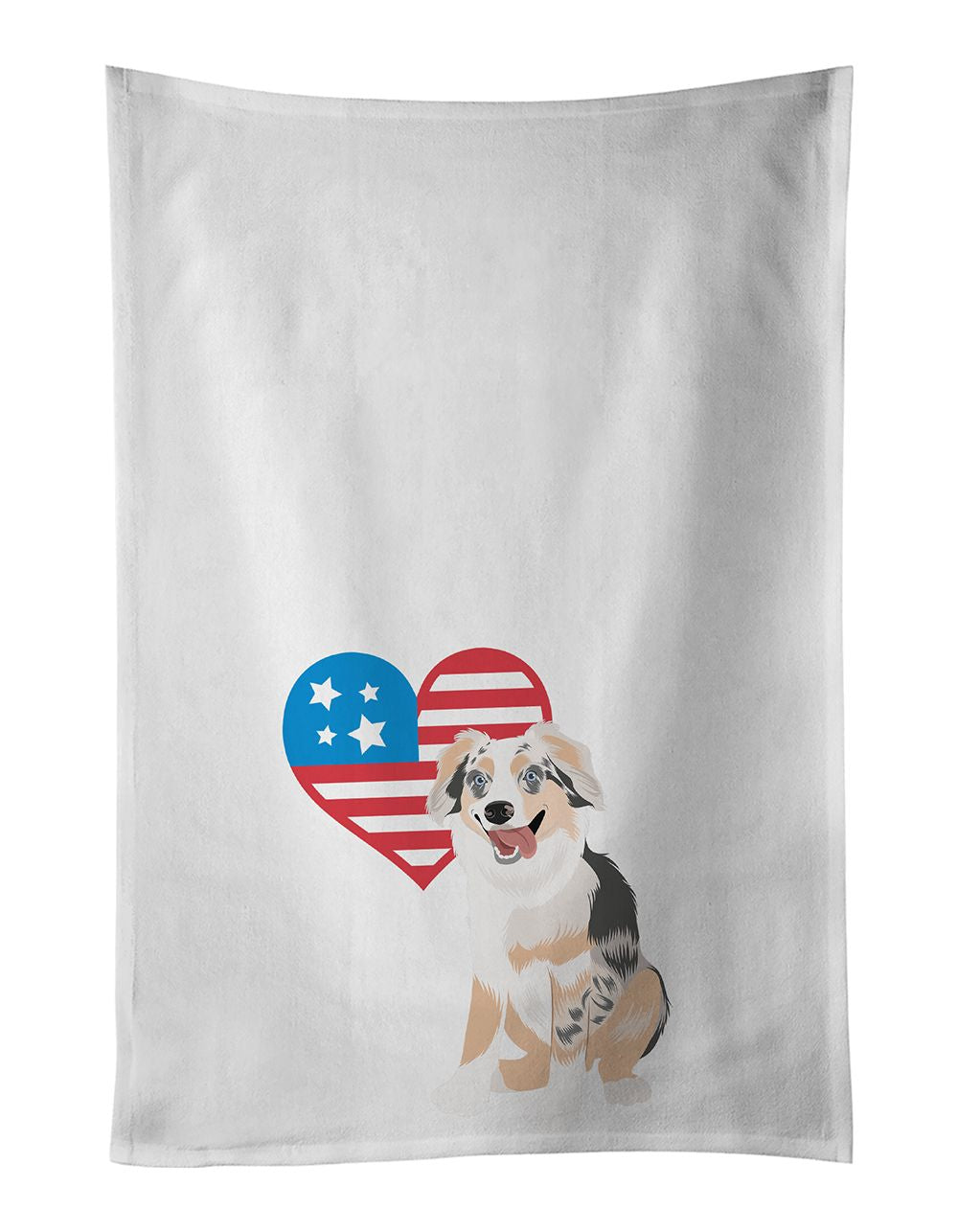 NEW Australian Shepherd Blue Merle Puppy #1 Patriotic Kitchen Towel Set of 2 White Dish Towels Decorative Bathroom Hand towel fo
