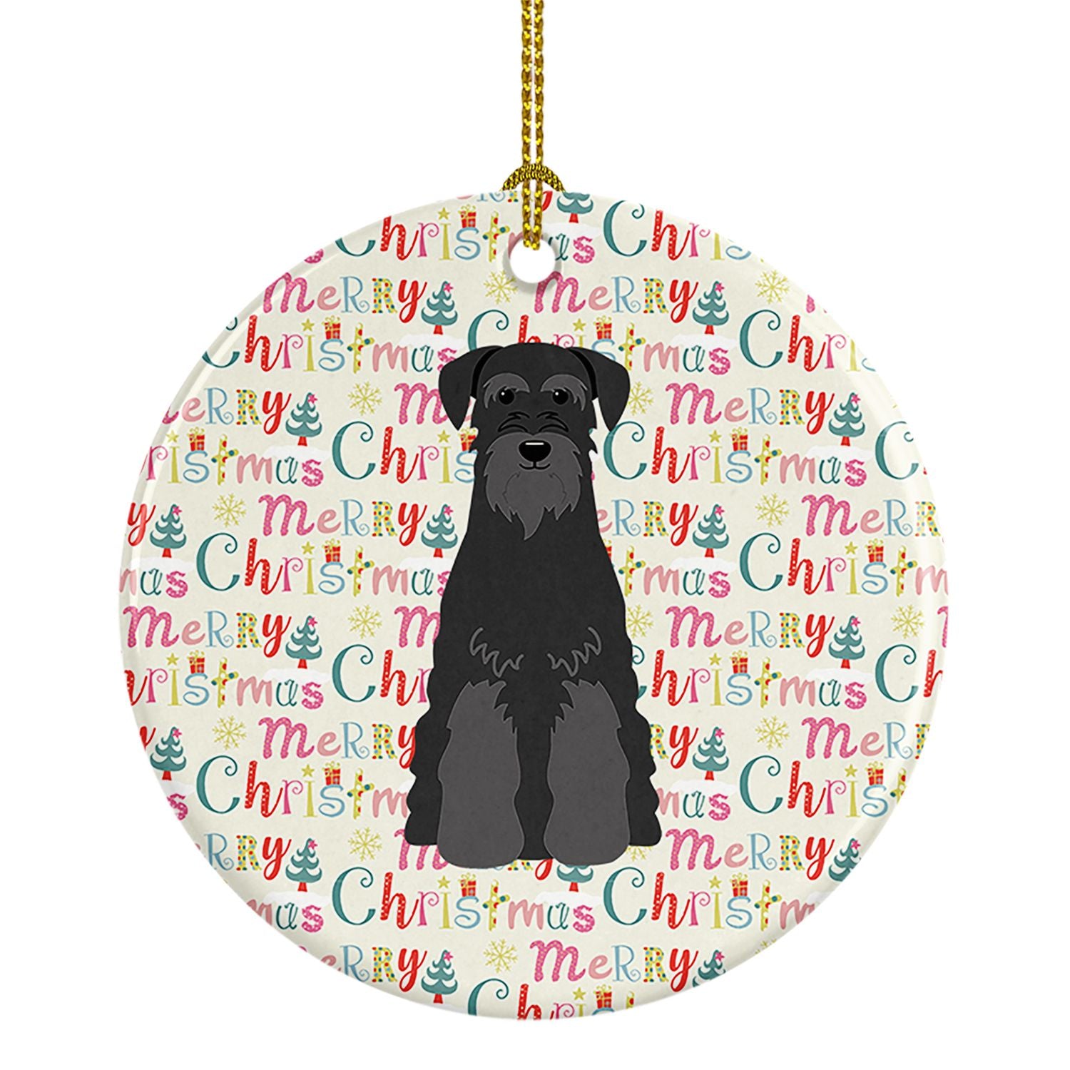 Merry Christmas Standard Schnauzer Black Ceramic Ornament Christmas Tree Hanging Decorations for Home Christmas Holiday, Party, 