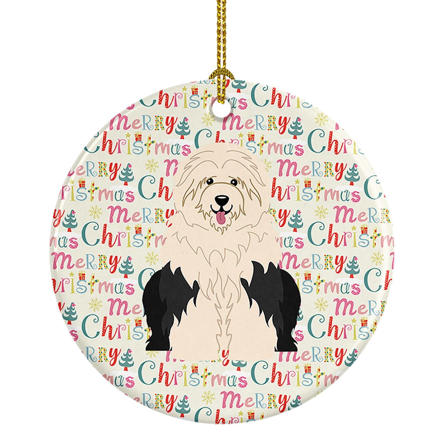 Merry Christmas Old English Sheepdog Ceramic Ornament Christmas Tree Hanging Decorations for Home Christmas Holiday, Party, Gift