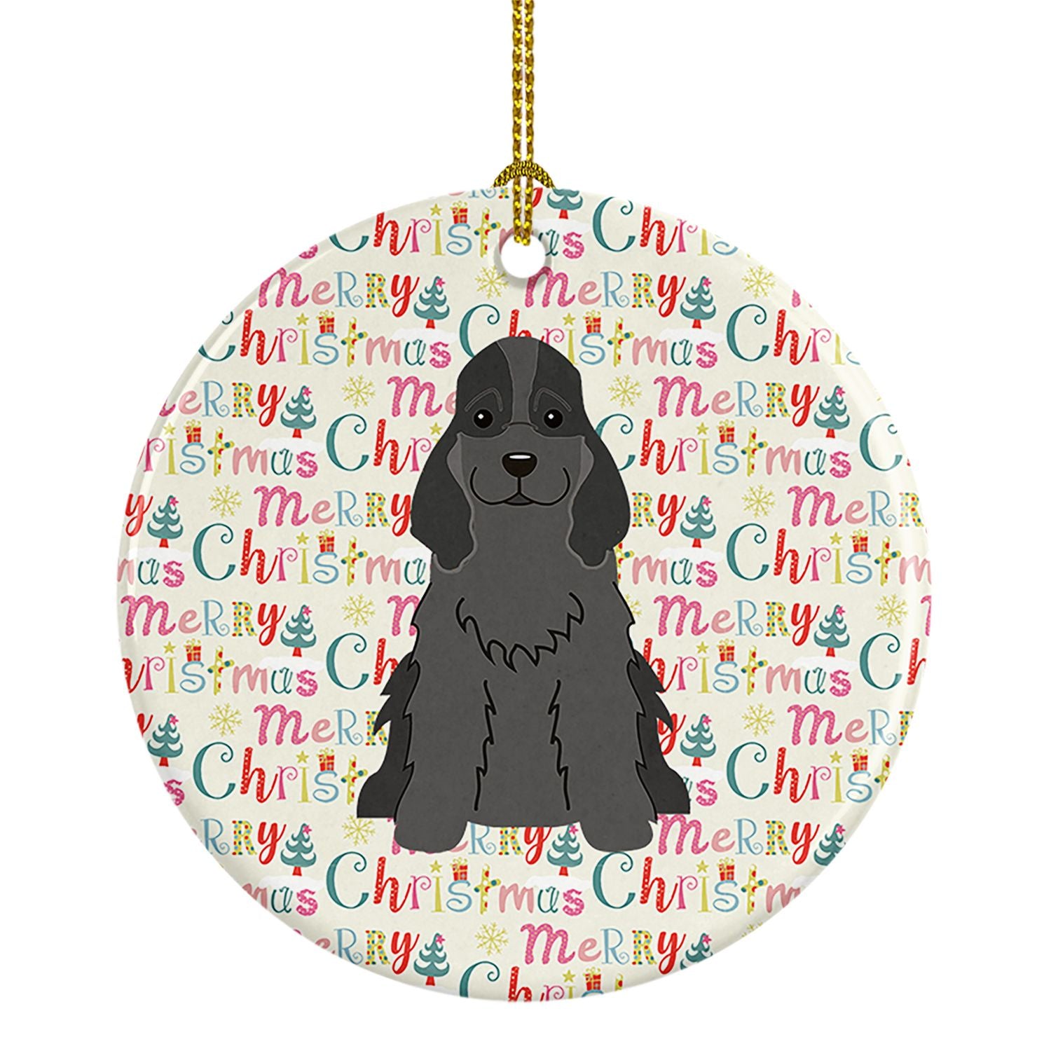 Merry Christmas Cocker Spaniel Black Ceramic Ornament Christmas Tree Hanging Decorations for Home Christmas Holiday, Party, Gift