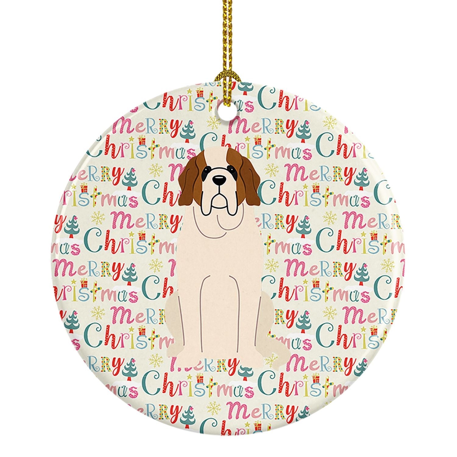 Merry Christmas Saint Bernard Ceramic Ornament Christmas Tree Hanging Decorations for Home Christmas Holiday, Party, Gift, 3 in,