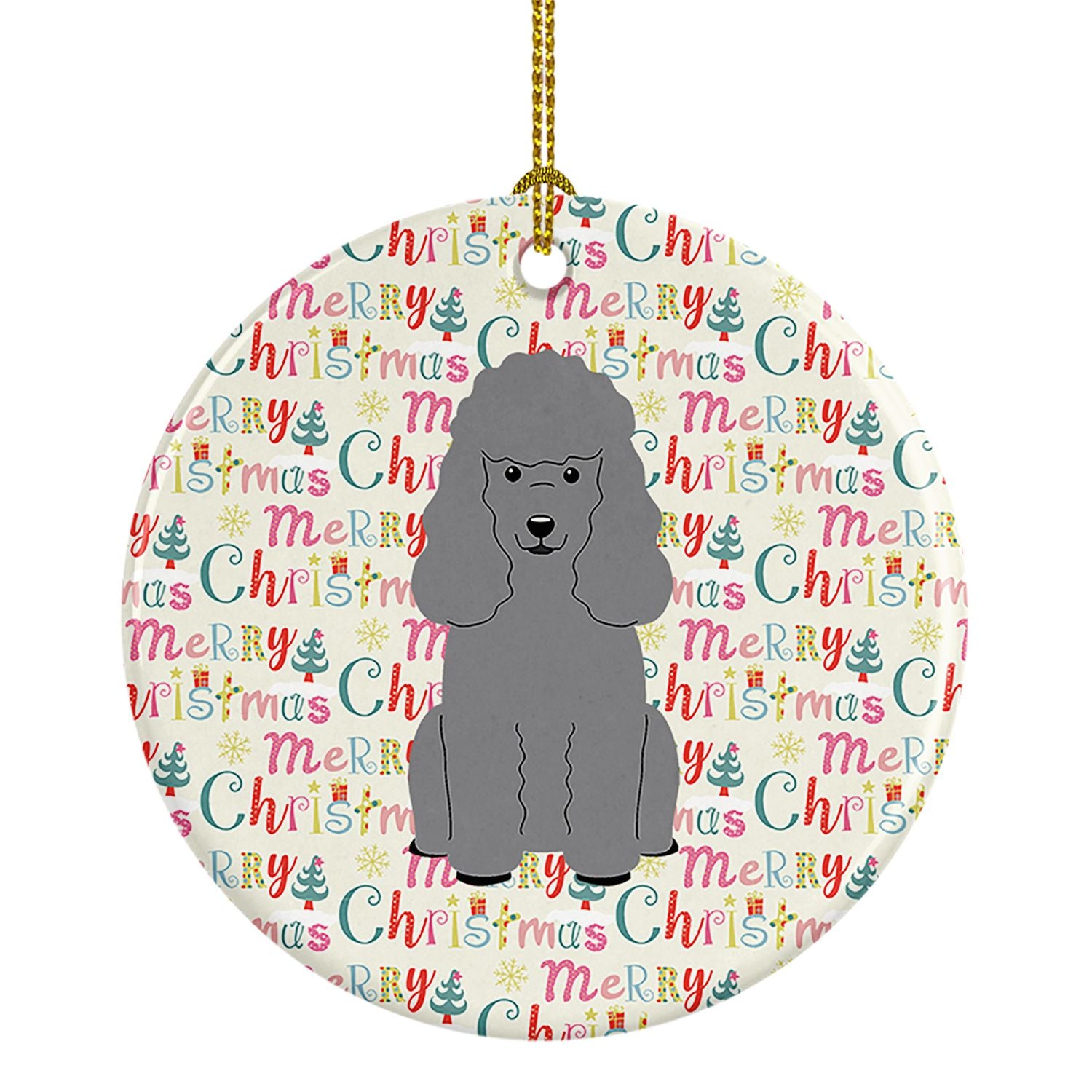 Merry Christmas Poodle Silver Ceramic Ornament Christmas Tree Hanging Decorations for Home Christmas Holiday, Party, Gift, 3 in,