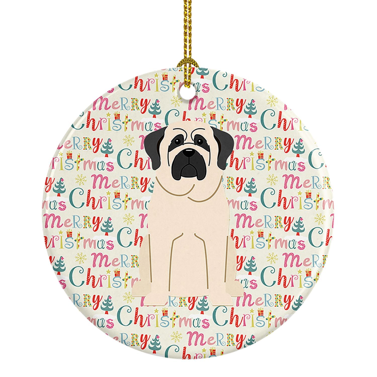 Merry Christmas Mastiff White Ceramic Ornament Christmas Tree Hanging Decorations for Home Christmas Holiday, Party, Gift, 3 in,
