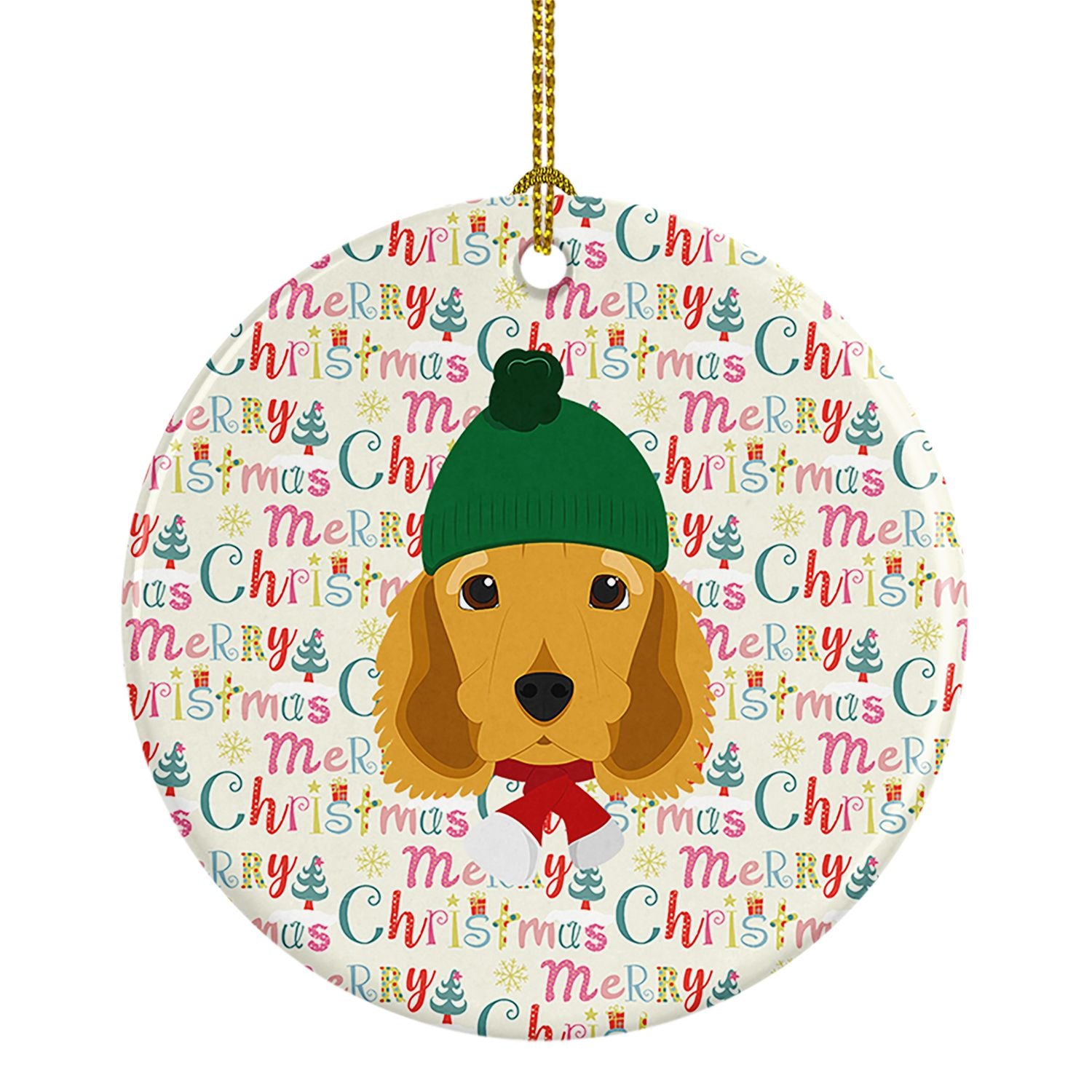 Cocker Spaniel Merry Christmas Ceramic Ornament Christmas Tree Hanging Decorations for Home Christmas Holiday, Party, Gift, 3 in