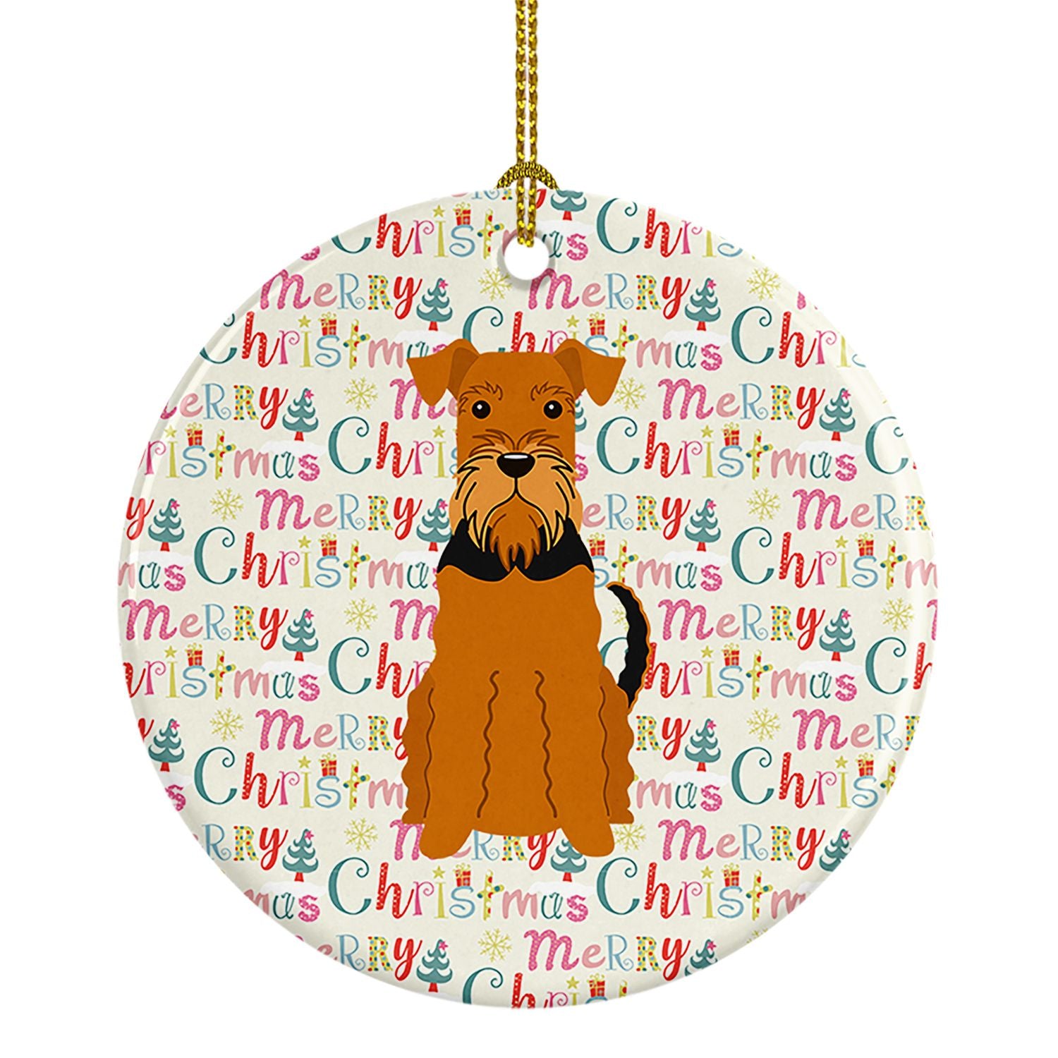 Merry Christmas Airedale Ceramic Ornament Christmas Tree Hanging Decorations for Home Christmas Holiday, Party, Gift, 3 in, Mult