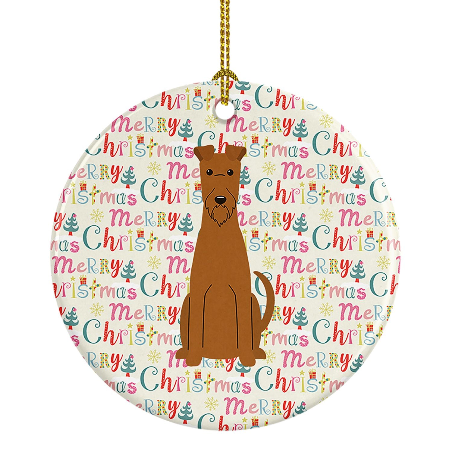 Merry Christmas Irish Terrier Ceramic Ornament Christmas Tree Hanging Decorations for Home Christmas Holiday, Party, Gift, 3 in,
