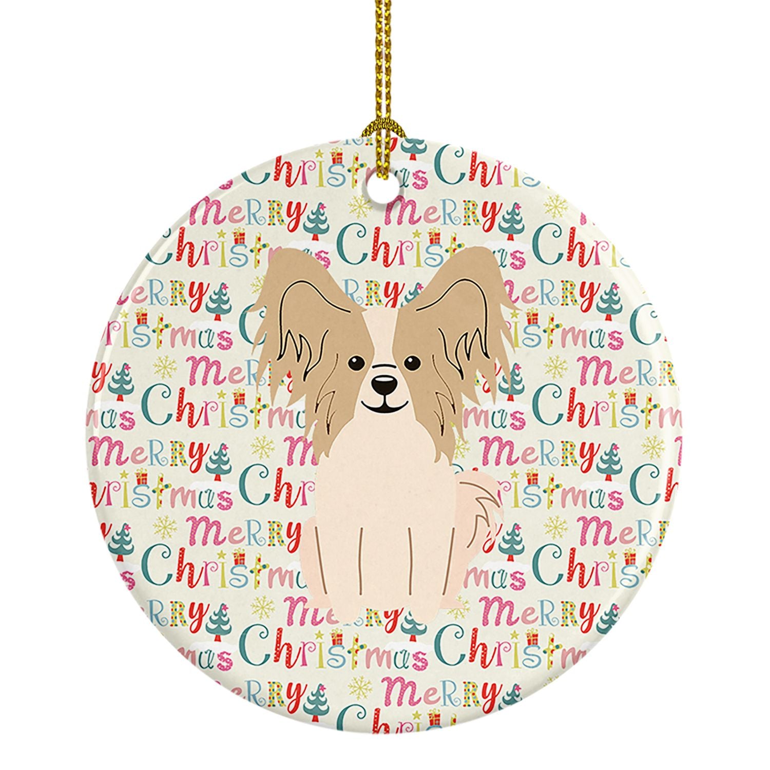 Merry Christmas Papillon Sable White Ceramic Ornament Christmas Tree Hanging Decorations for Home Christmas Holiday, Party, Gift