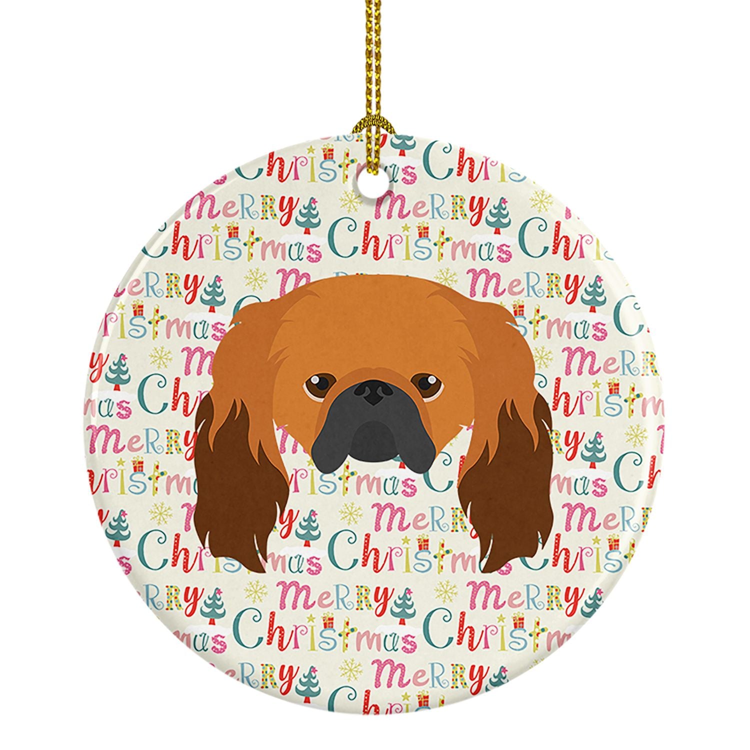 Pekingese Merry Christmas Ceramic Ornament Christmas Tree Hanging Decorations for Home Christmas Holiday, Party, Gift, 3 in, Mul