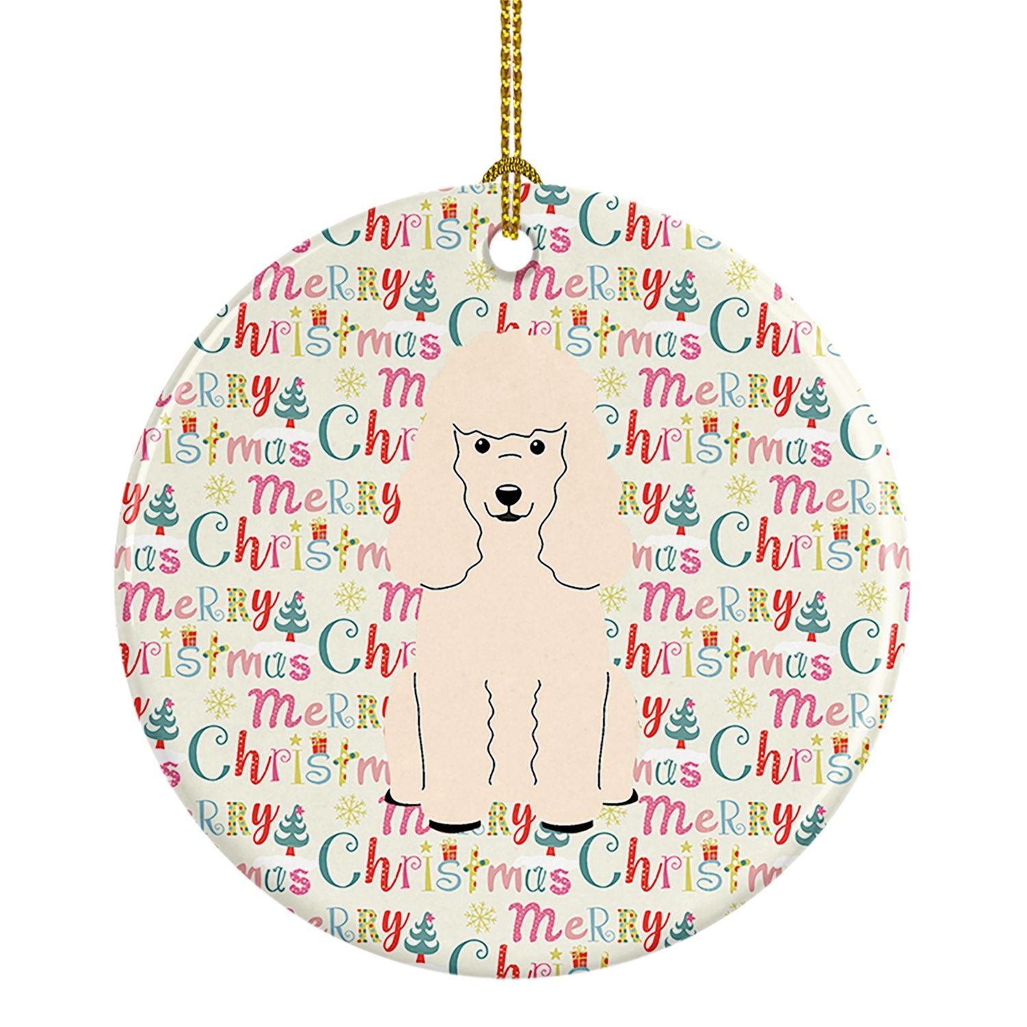 Merry Christmas Poodle White Ceramic Ornament Christmas Tree Hanging Decorations for Home Christmas Holiday, Party, Gift, 3 in, 