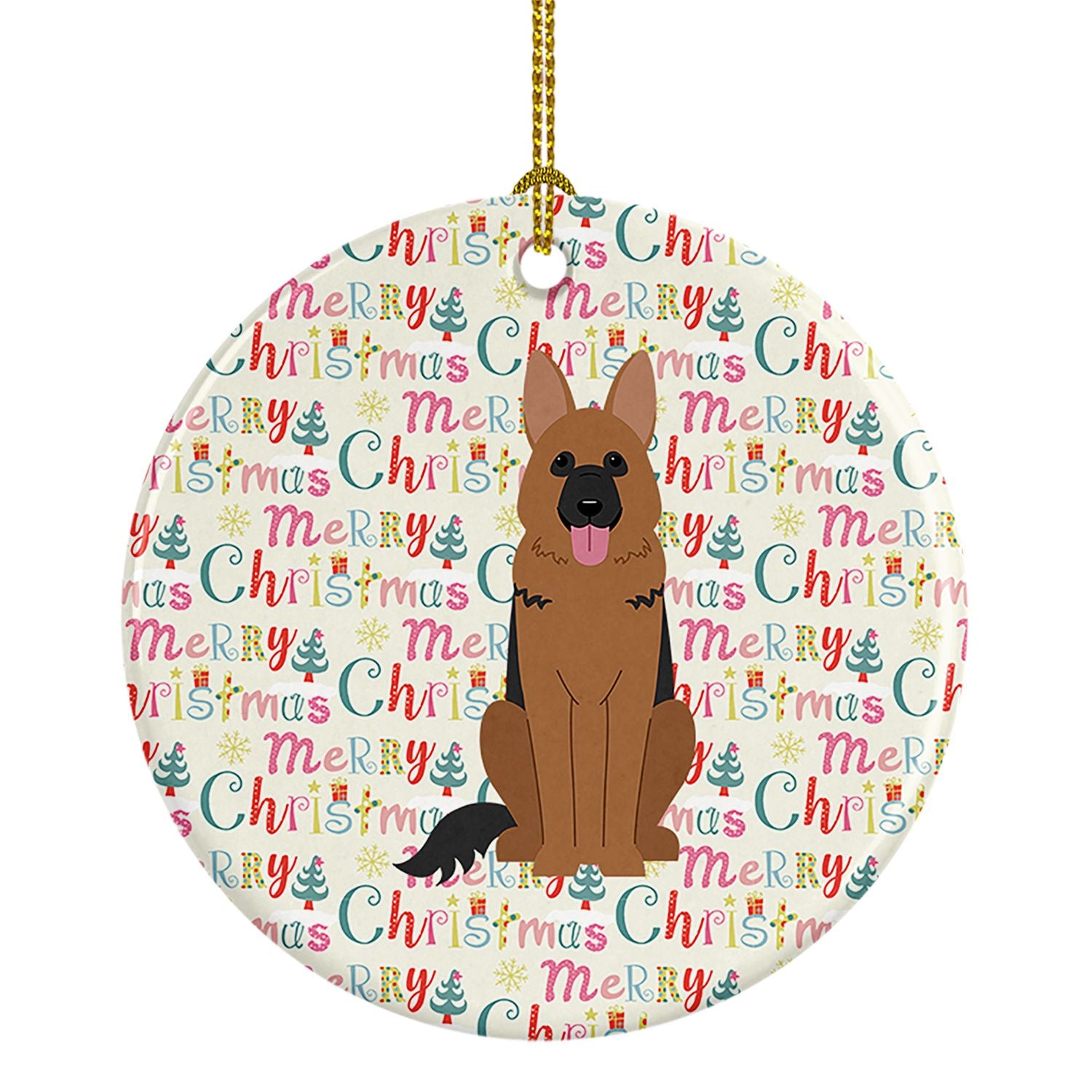 Merry Christmas German Shepherd Ceramic Ornament Christmas Tree Hanging Decorations for Home Christmas Holiday, Party, Gift, 3 i
