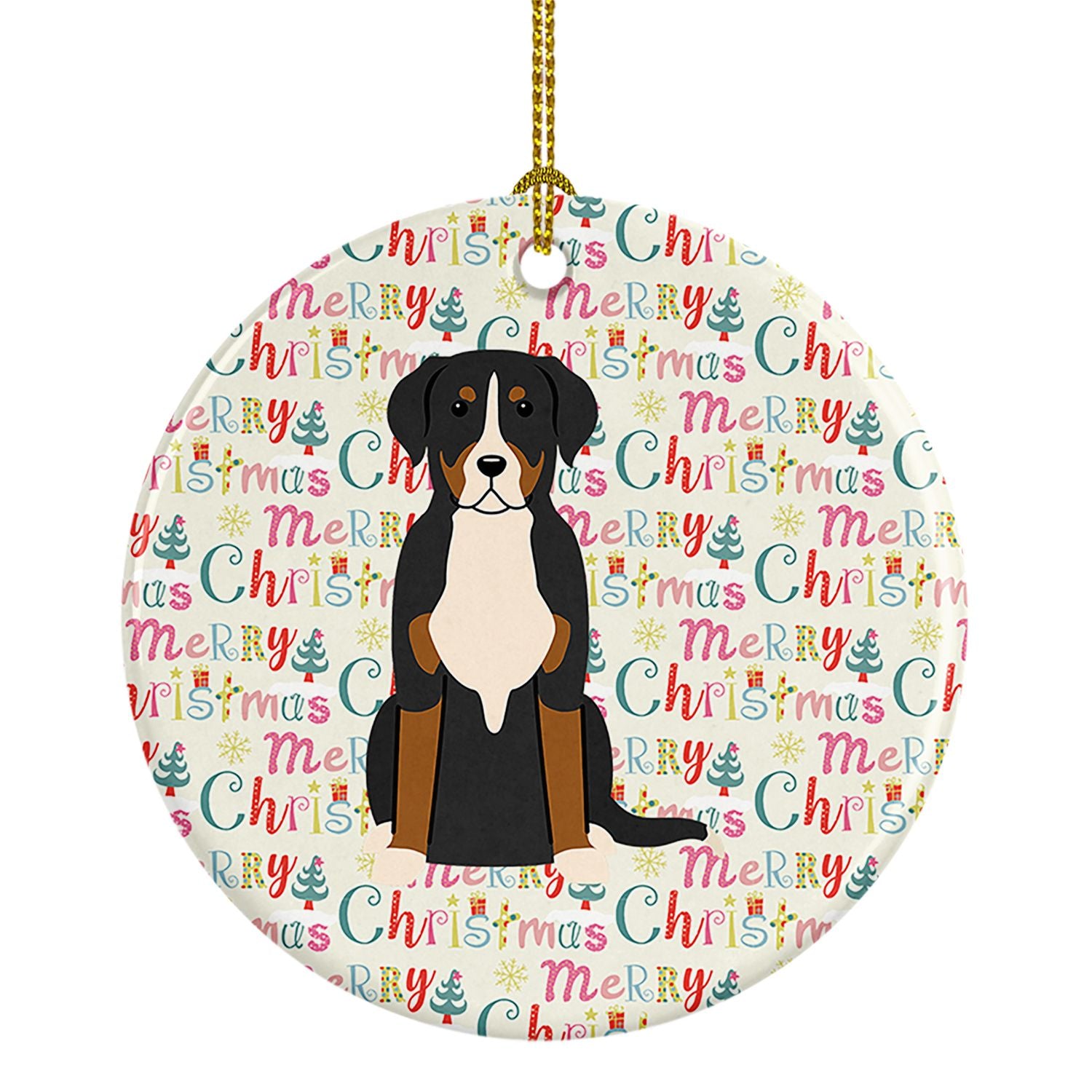 Merry Christmas Greater Swiss Mountain Dog Ceramic Ornament Christmas Tree Hanging Decorations for Home Christmas Holiday, Party