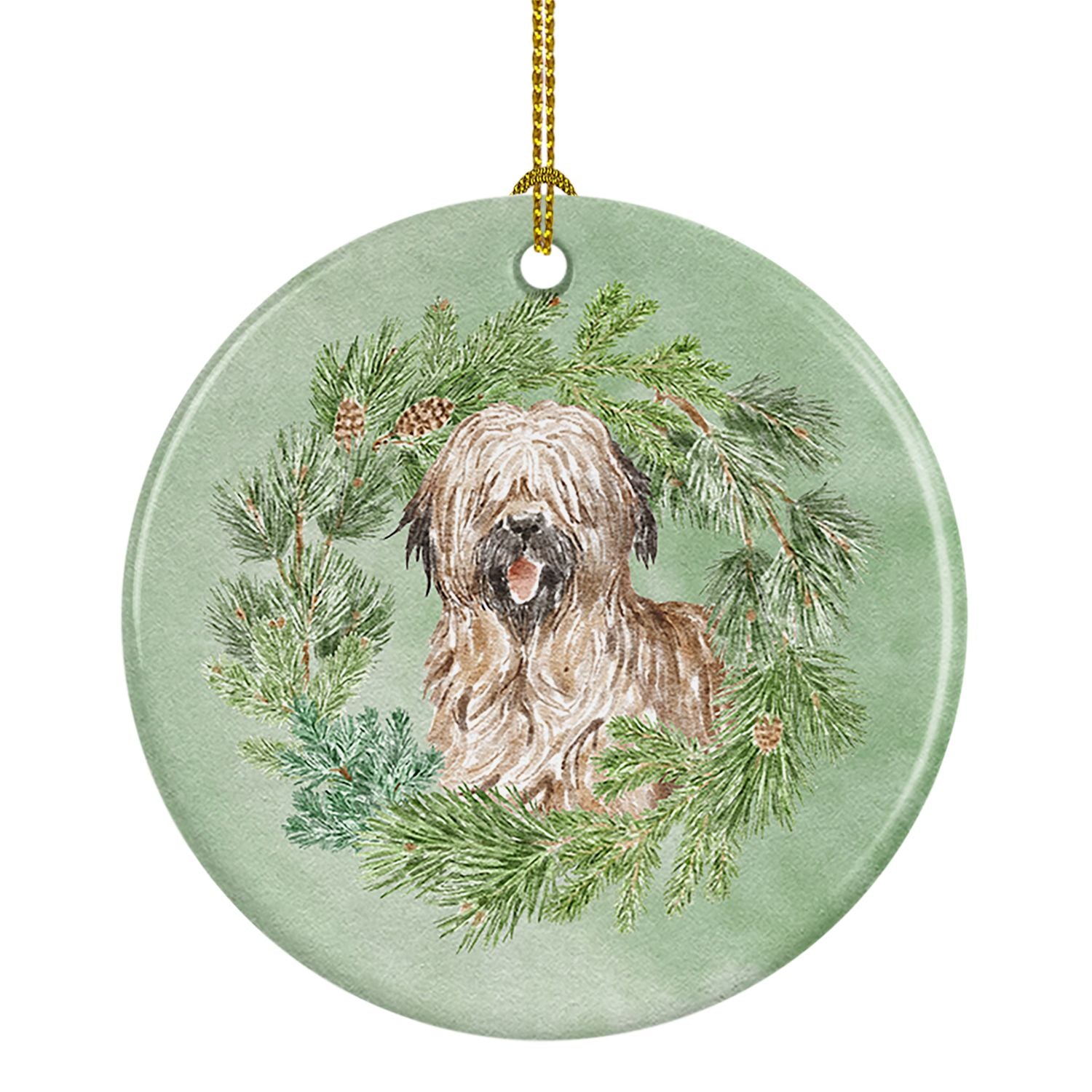 Briard Smiling Christmas Wreath Ceramic Ornament Christmas Tree Hanging Decorations for Home Christmas Holiday, Party, Gift, 3 i