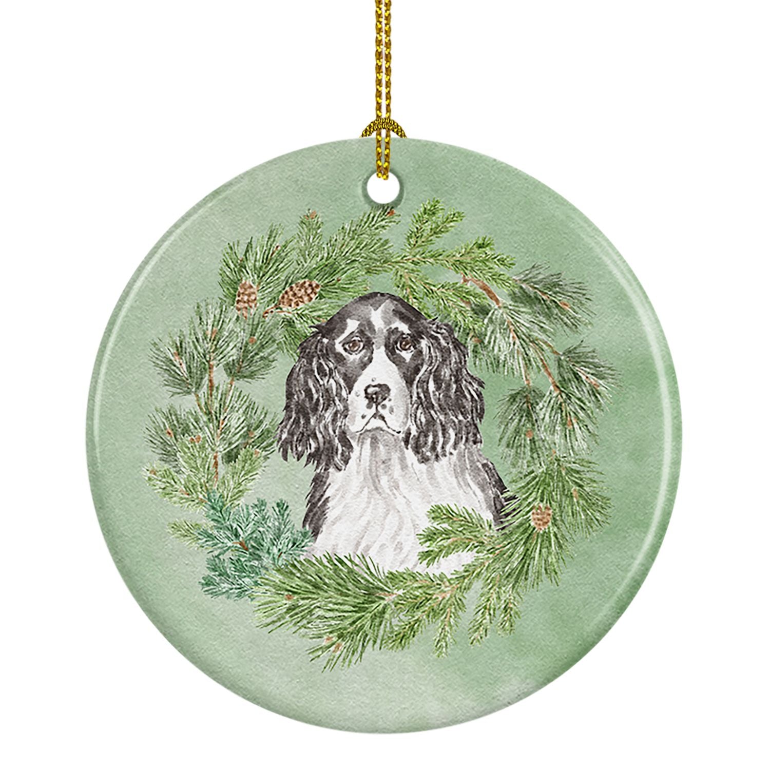 English Springer Spaniel Black and White Christmas Wreath Ceramic Ornament Christmas Tree Hanging Decorations for Home Christmas