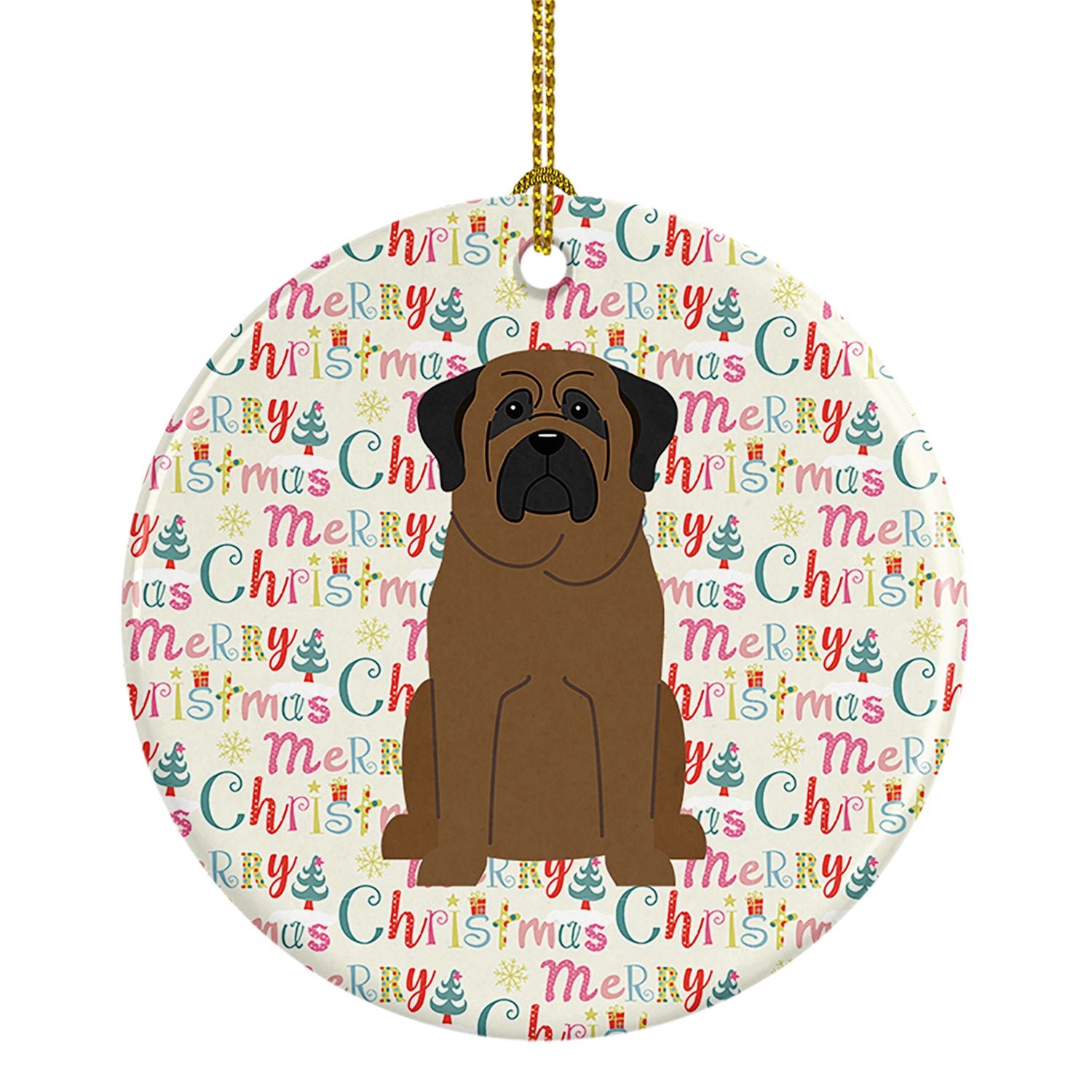 Merry Christmas Bullmastiff Ceramic Ornament Christmas Tree Hanging Decorations for Home Christmas Holiday, Party, Gift, 3 in, M