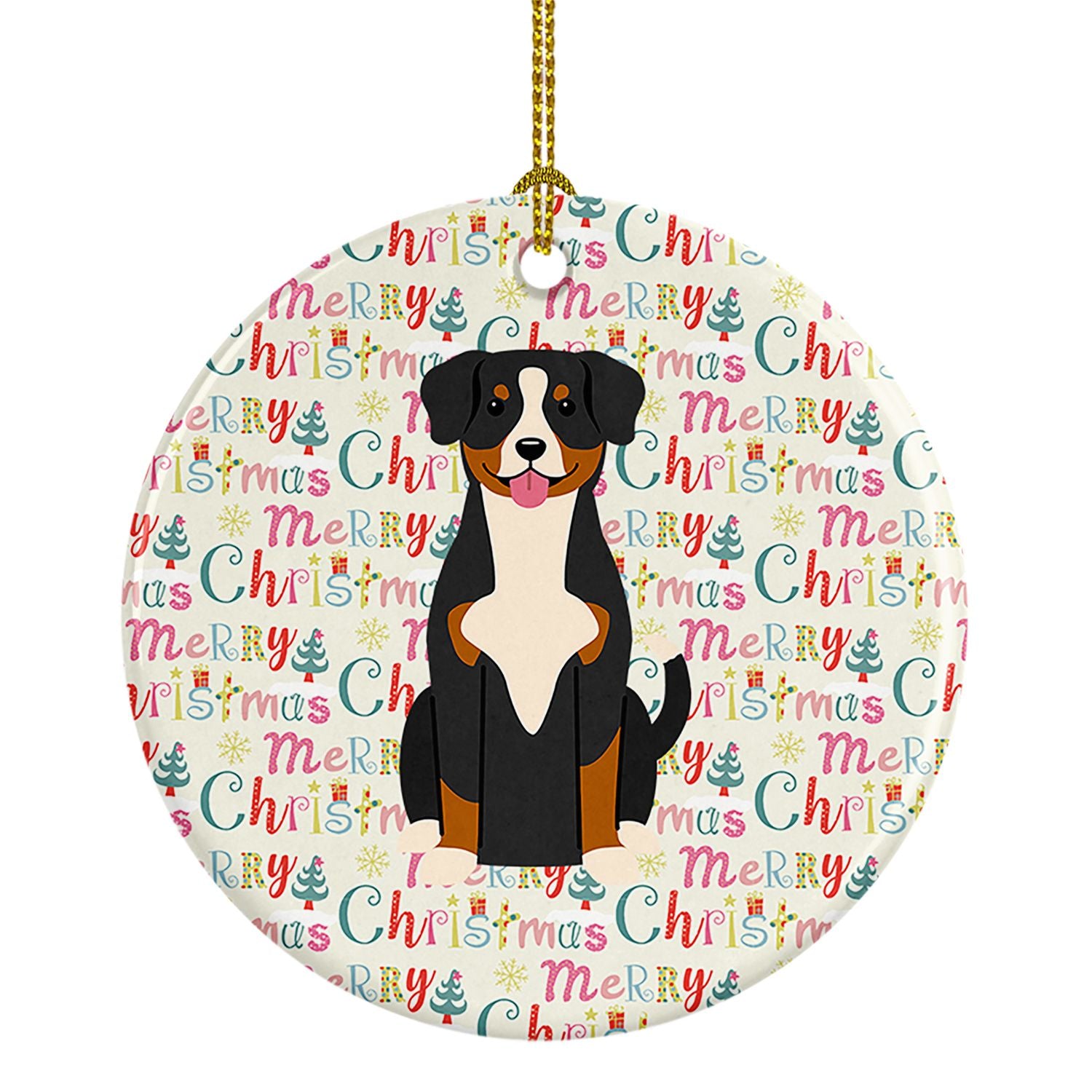 Merry Christmas Entlebucher Ceramic Ornament Christmas Tree Hanging Decorations for Home Christmas Holiday, Party, Gift, 3 in, M