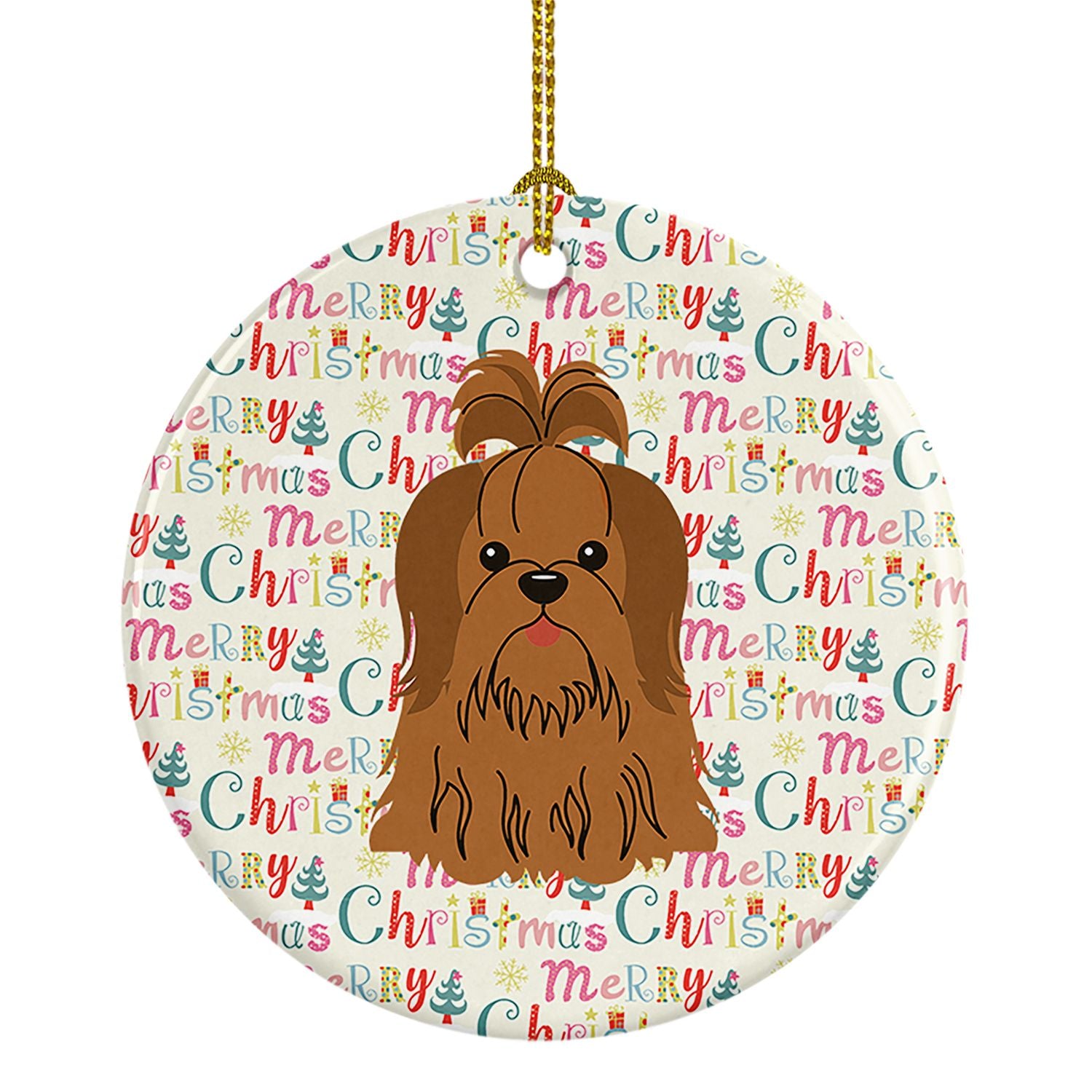 Merry Christmas Shih Tzu Silver Chocolate Ceramic Ornament Christmas Tree Hanging Decorations for Home Christmas Holiday, Party,
