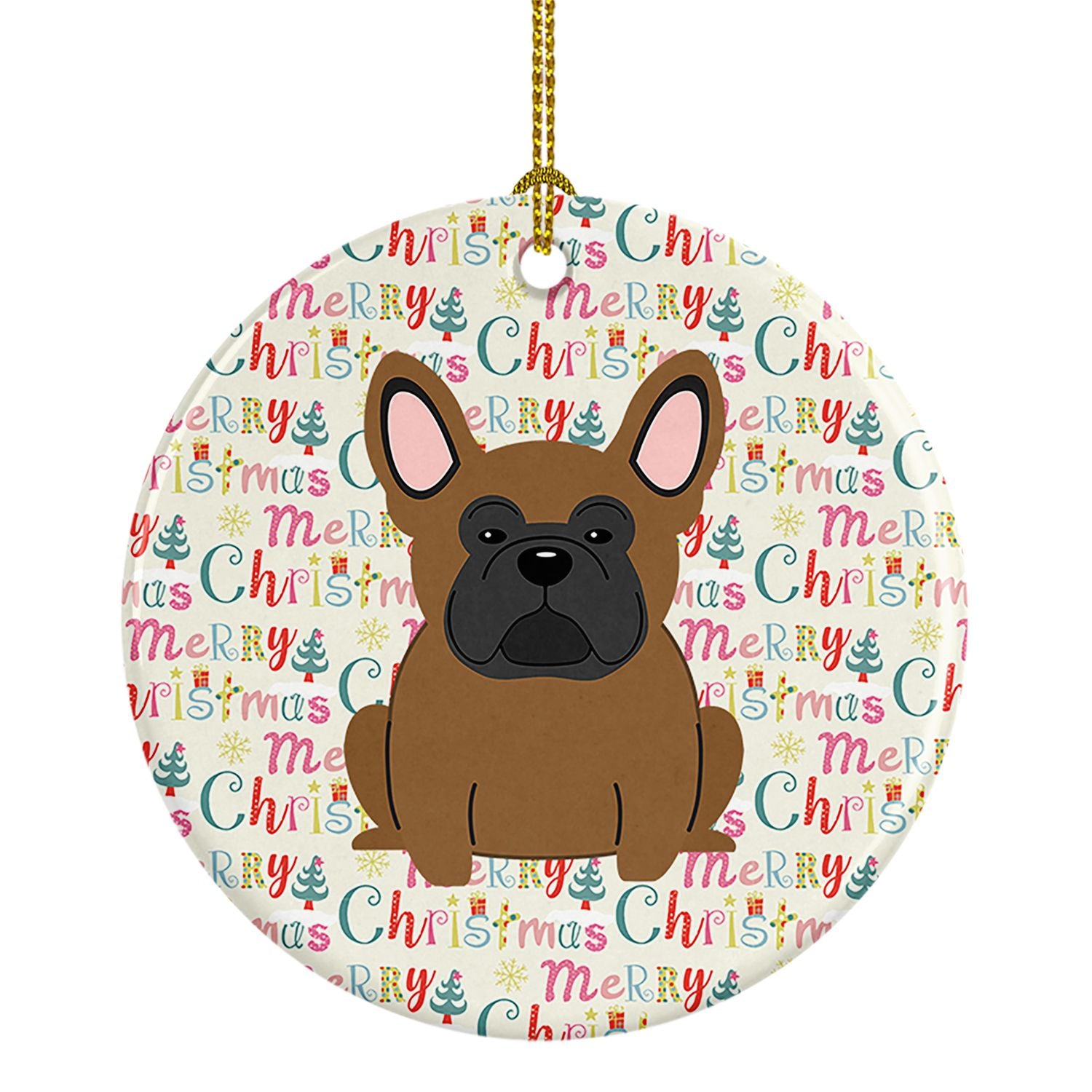 Merry Christmas French Bulldog Brown Ceramic Ornament Christmas Tree Hanging Decorations for Home Christmas Holiday, Party, Gift