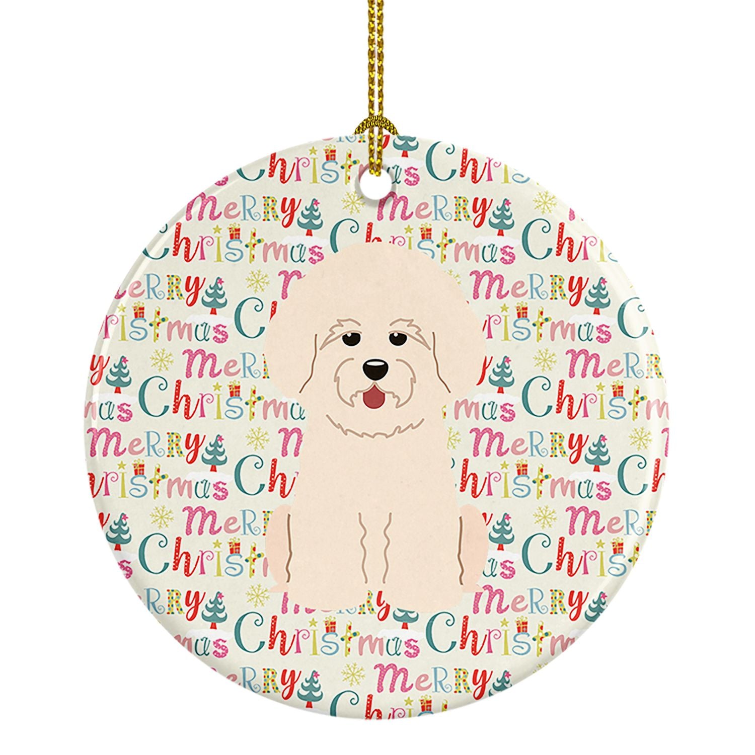 Merry Christmas Bichon Frise Ceramic Ornament Christmas Tree Hanging Decorations for Home Christmas Holiday, Party, Gift, 3 in, 