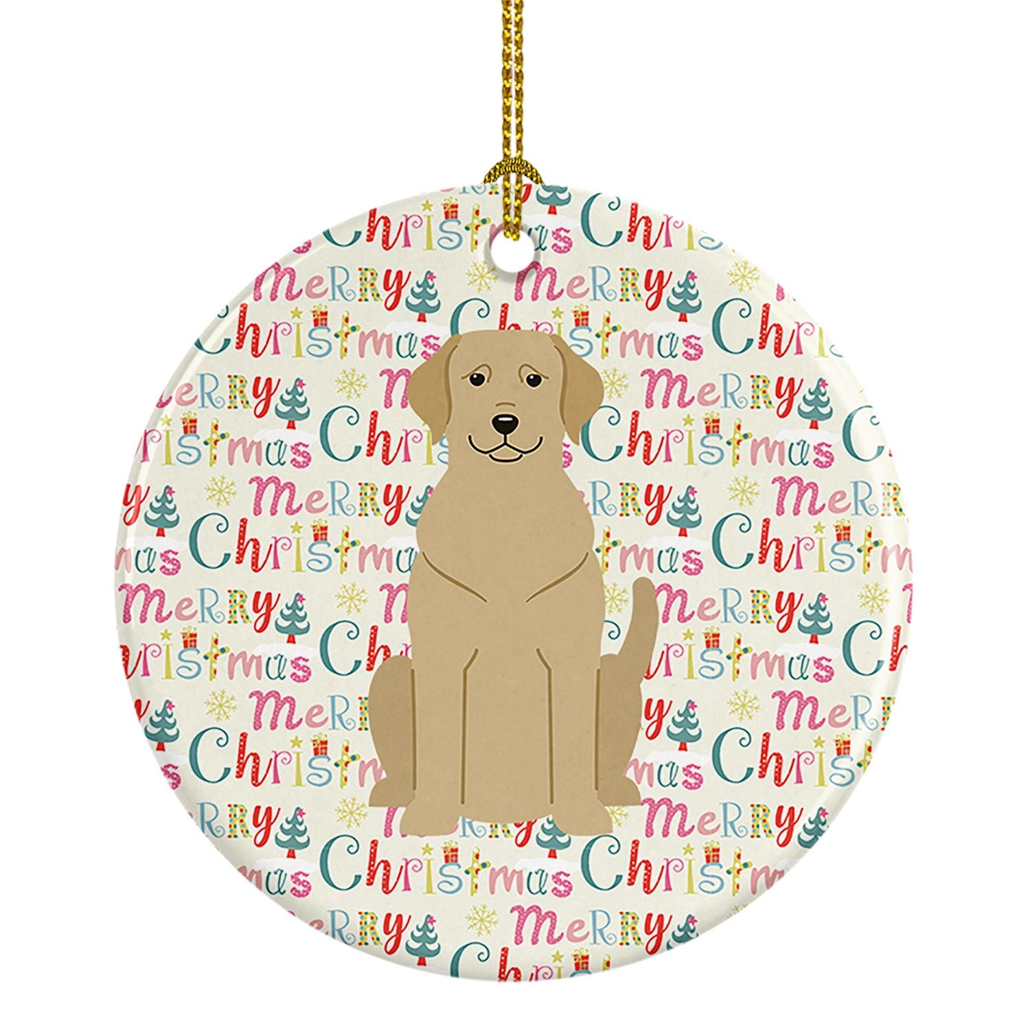 Merry Christmas Yellow Labrador Ceramic Ornament Christmas Tree Hanging Decorations for Home Christmas Holiday, Party, Gift, 3 i
