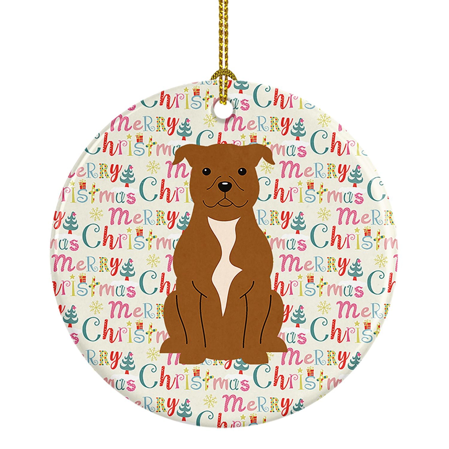 NEW Merry Christmas Staffordshire Bull Terrier Brown Ceramic Ornament Christmas Tree Hanging Decorations for Home Christmas Holi