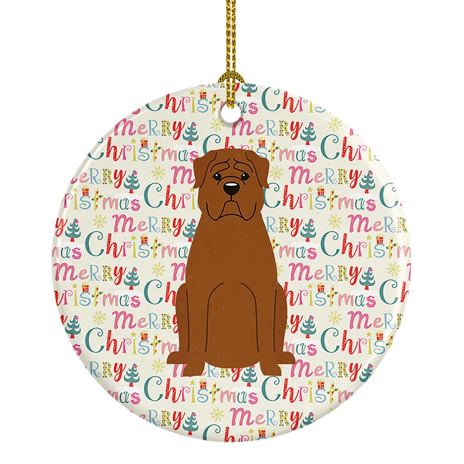 Merry Christmas Dogue de Bourdeaux Ceramic Ornament Christmas Tree Hanging Decorations for Home Christmas Holiday, Party, Gift, 