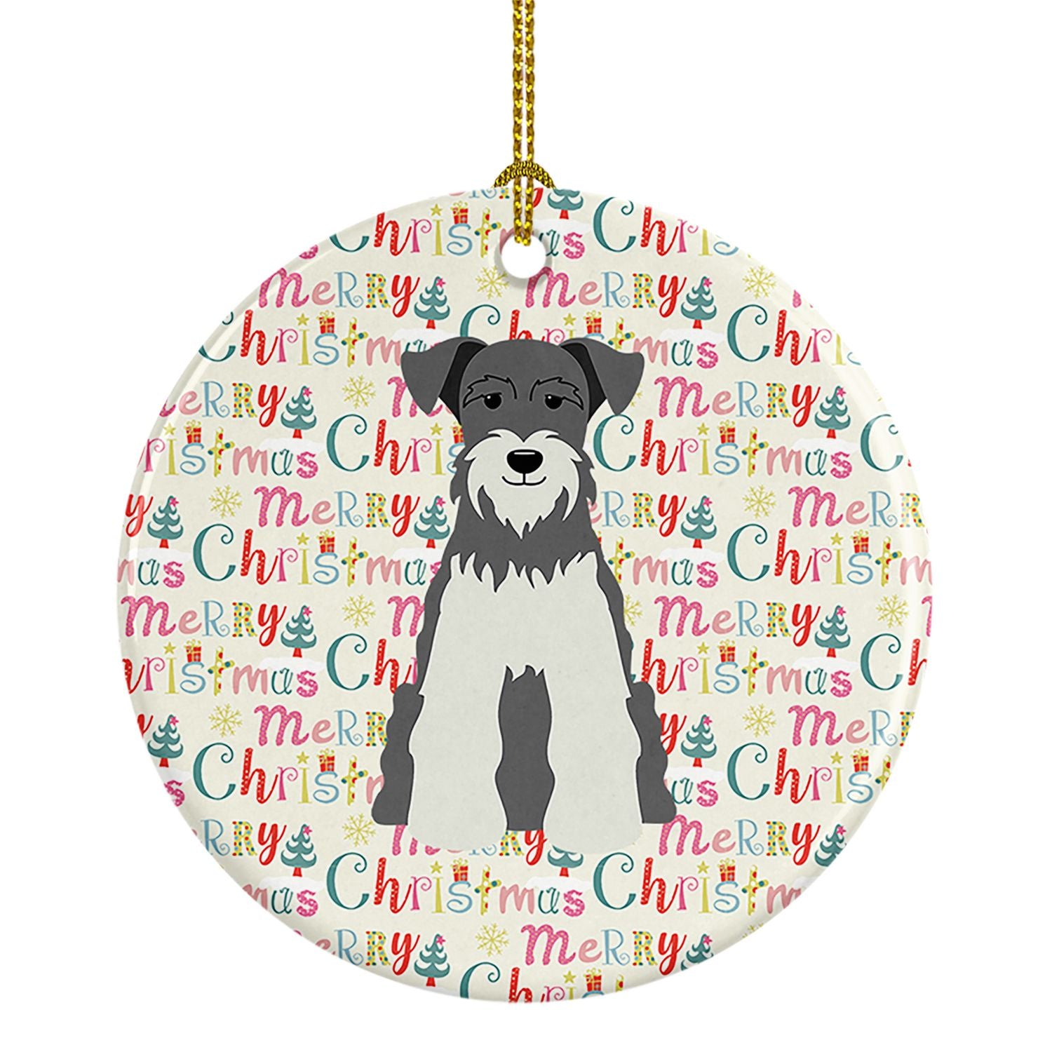 Merry Christmas Miniature Schnauzer Salt and Pepper Ceramic Ornament Christmas Tree Hanging Decorations for Home Christmas Holid