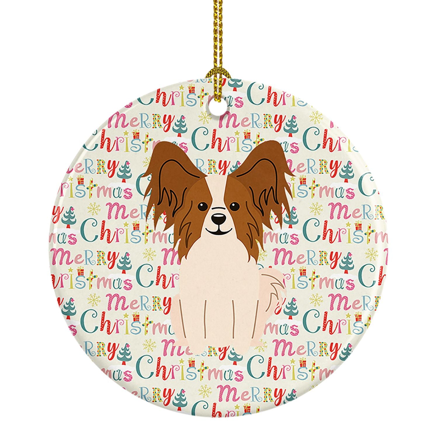 Merry Christmas Papillon Red White Ceramic Ornament Christmas Tree Hanging Decorations for Home Christmas Holiday, Party, Gift, 