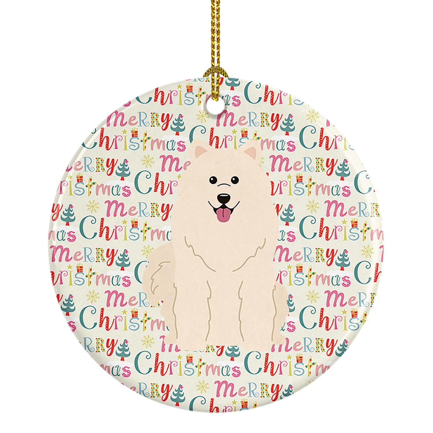 Merry Christmas Samoyed Ceramic Ornament Christmas Tree Hanging Decorations for Home Christmas Holiday, Party, Gift, 3 in, Multi