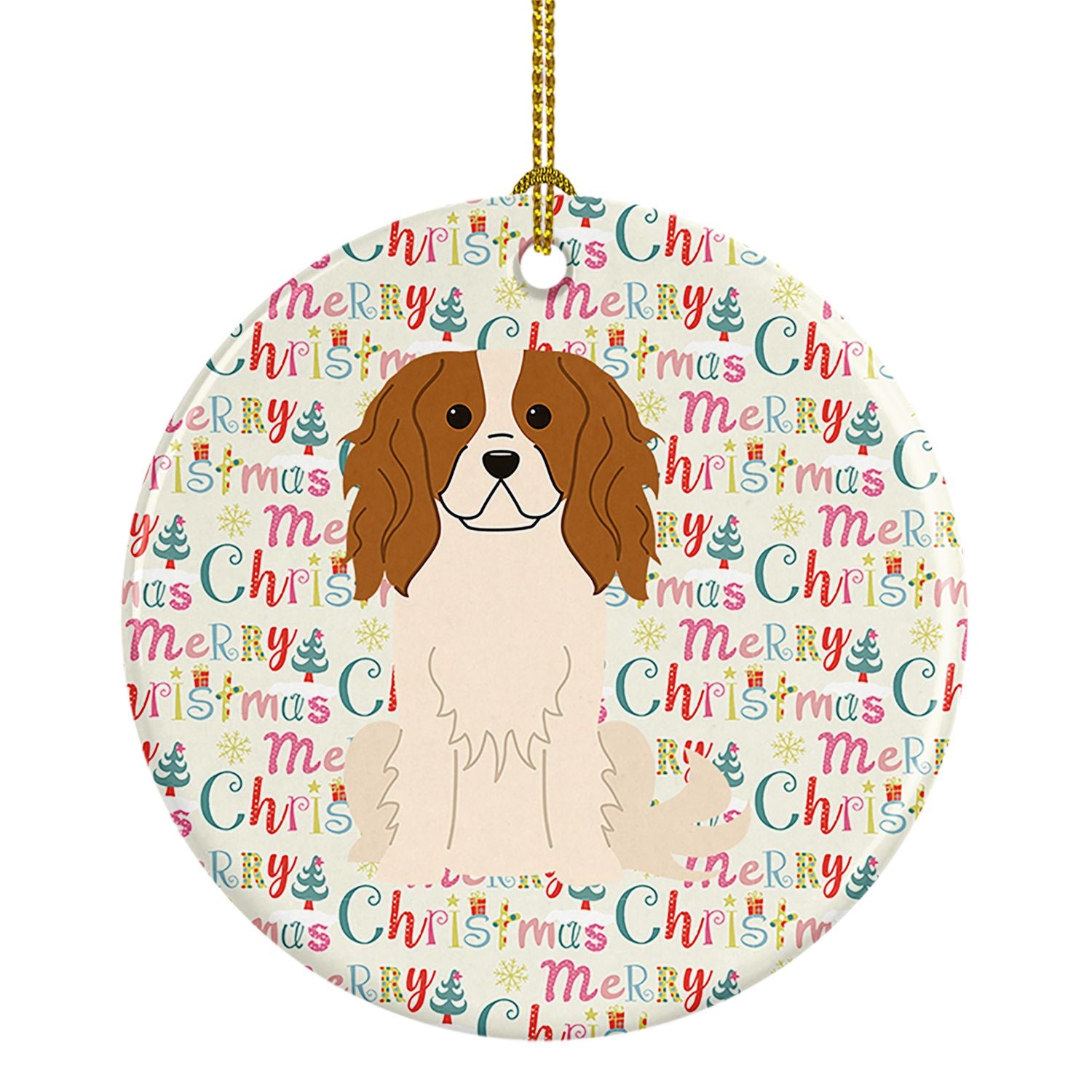 Merry Christmas Cavalier Spaniel Ceramic Ornament Christmas Tree Hanging Decorations for Home Christmas Holiday, Party, Gift, 3 