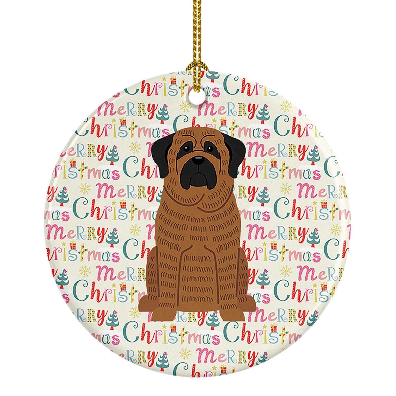 Merry Christmas Mastiff Brindle Ceramic Ornament Christmas Tree Hanging Decorations for Home Christmas Holiday, Party, Gift, 3 i