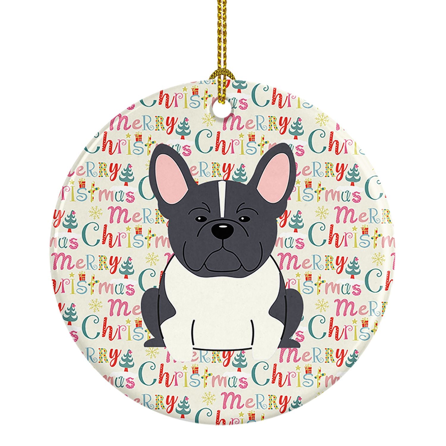 Merry Christmas French Bulldog Black White Ceramic Ornament Christmas Tree Hanging Decorations for Home Christmas Holiday, Party