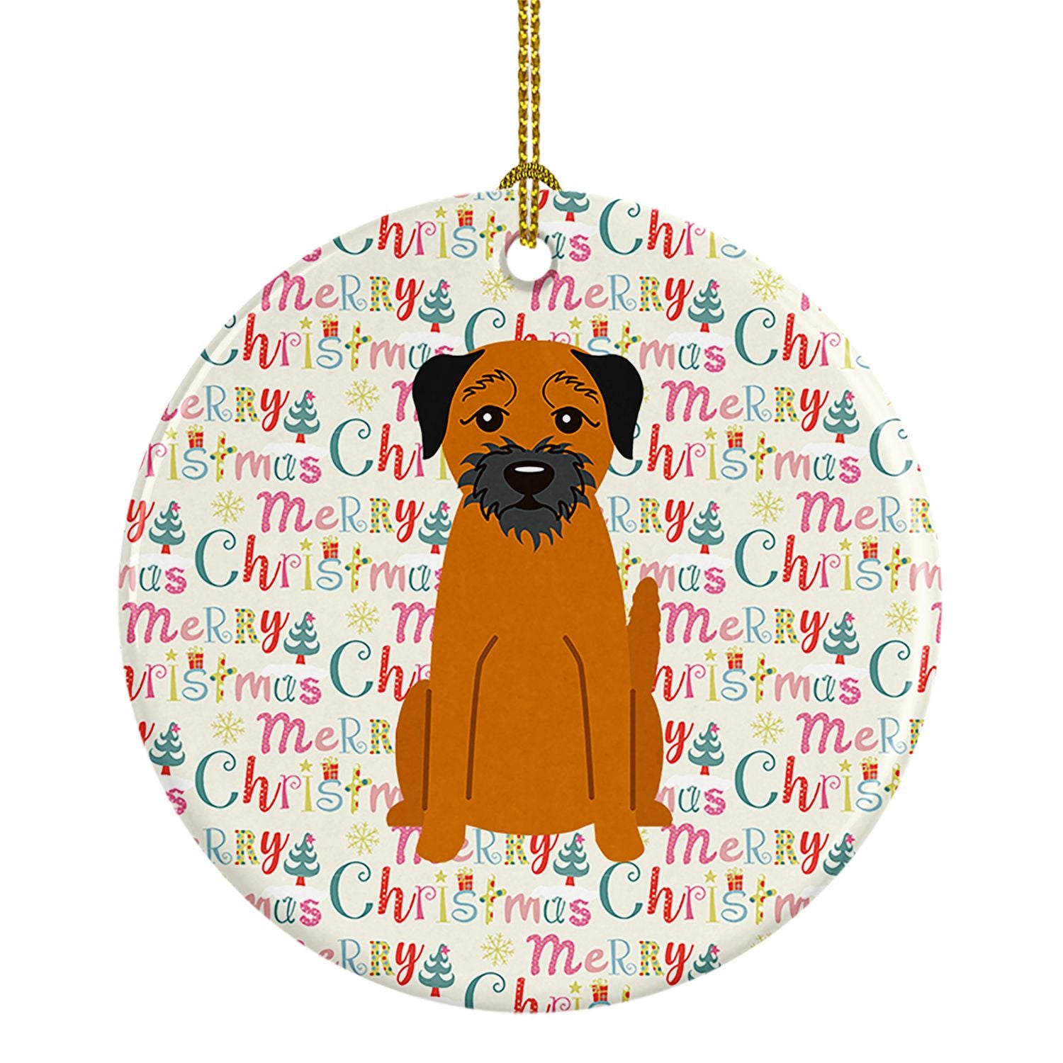 Merry Christmas Border Terrier Ceramic Ornament Christmas Tree Hanging Decorations for Home Christmas Holiday, Party, Gift, 3 in
