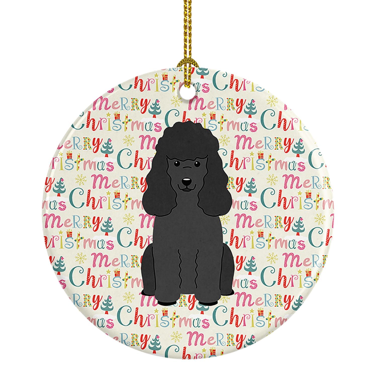 Merry Christmas Poodle Black Ceramic Ornament Christmas Tree Hanging Decorations for Home Christmas Holiday, Party, Gift, 3 in, 