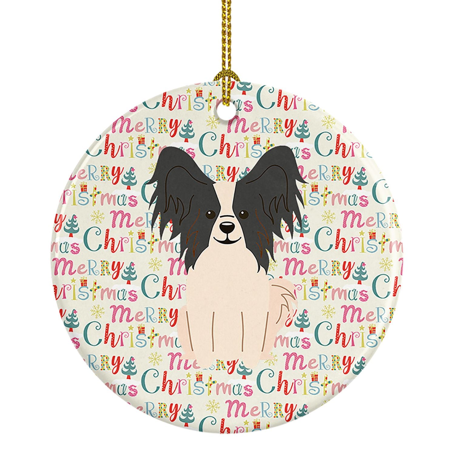 Merry Christmas Papillon Black White Ceramic Ornament Christmas Tree Hanging Decorations for Home Christmas Holiday, Party, Gift
