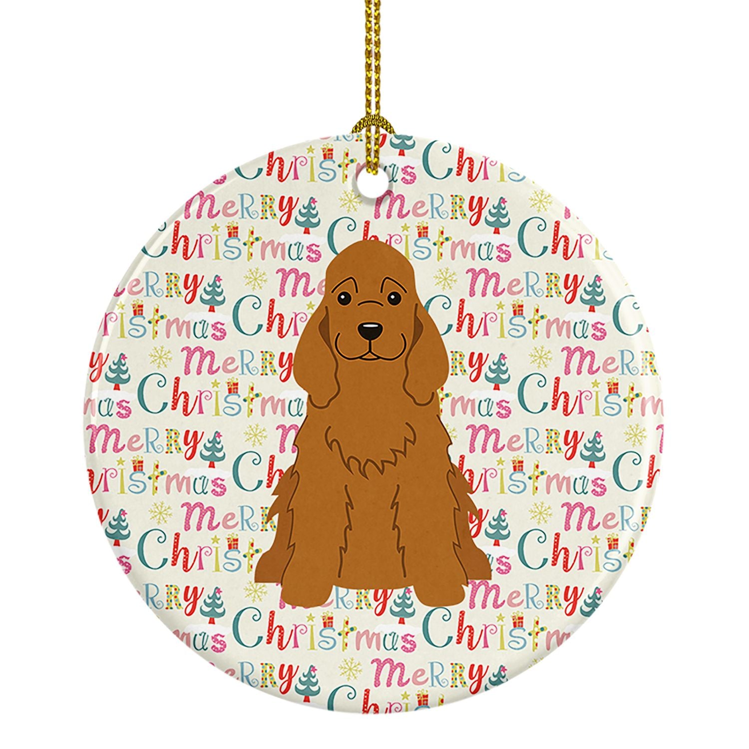 Merry Christmas Cocker Spaniel Red Ceramic Ornament Christmas Tree Hanging Decorations for Home Christmas Holiday, Party, Gift, 